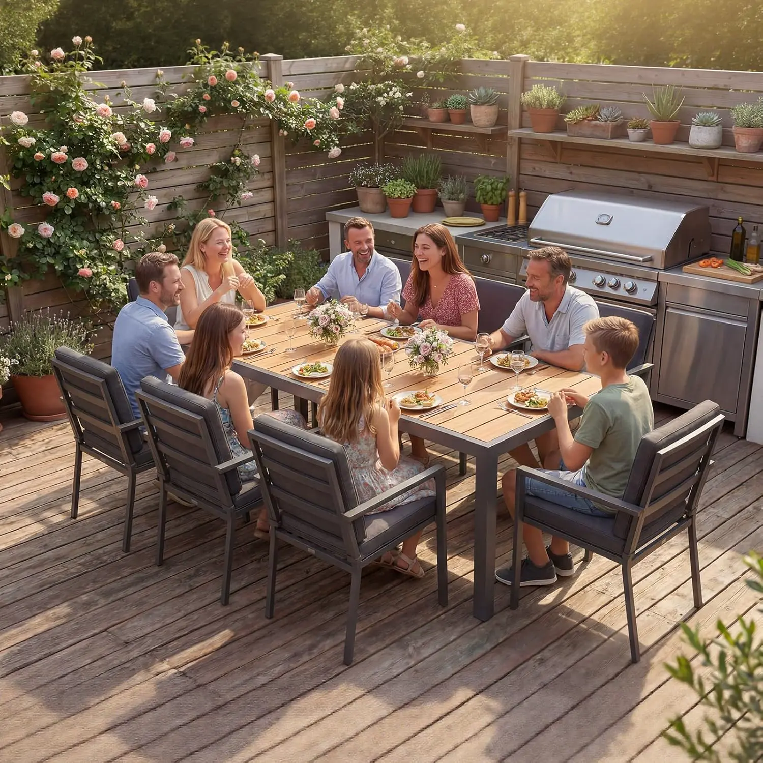 Table de jardin 8 places en bois marron vue 7