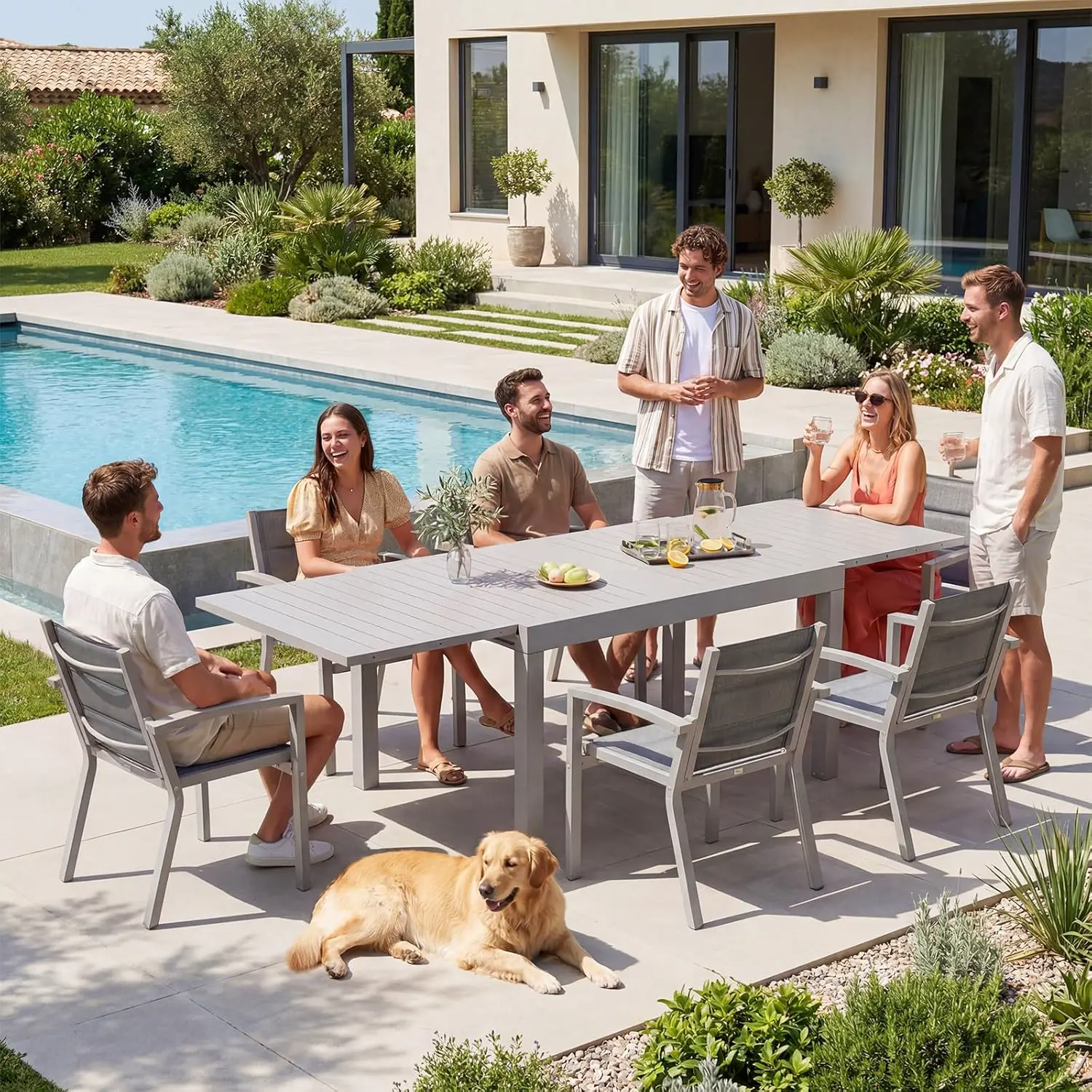 Table de jardin 10 places en aluminium gris vue 2