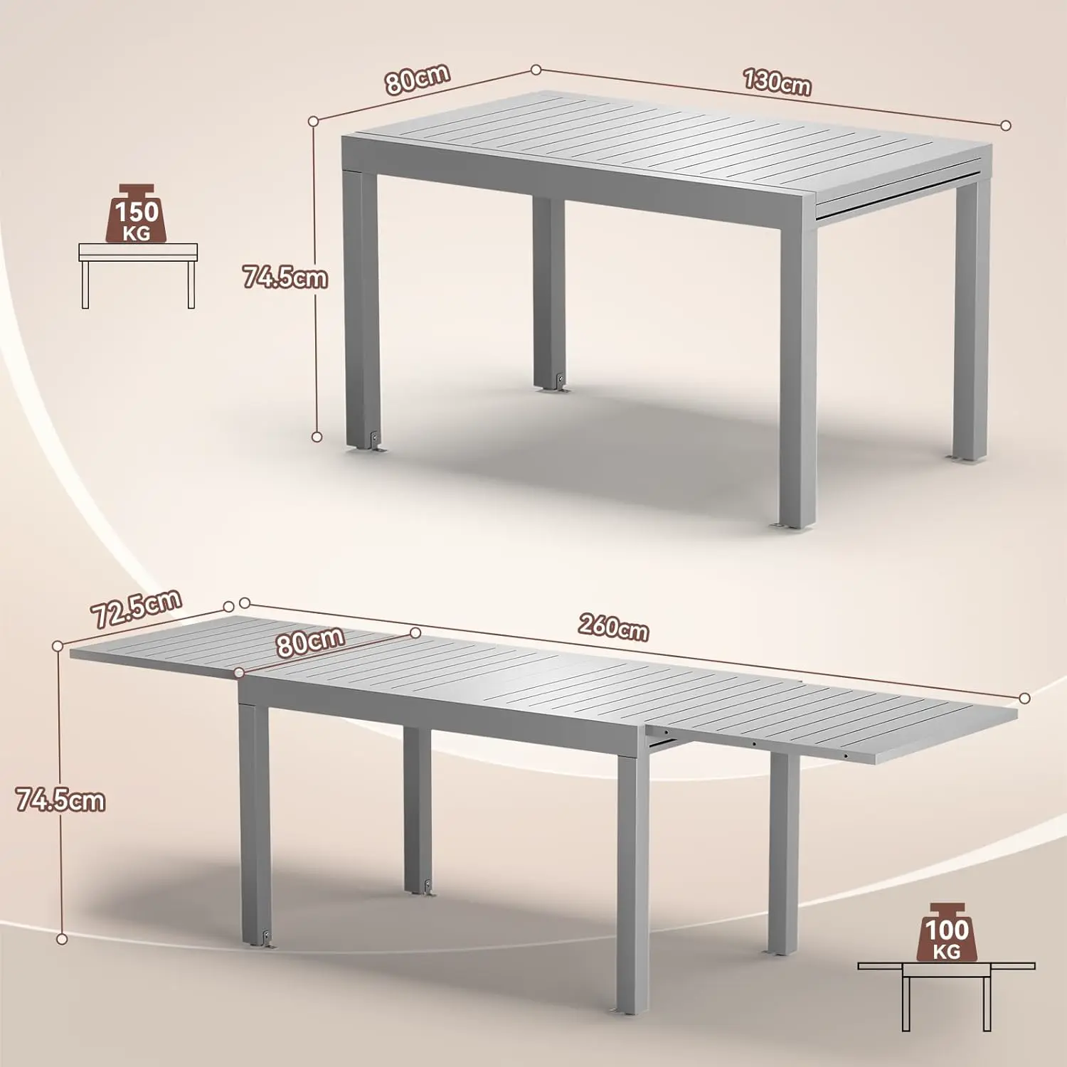 Table de jardin 10 places en aluminium gris vue 3