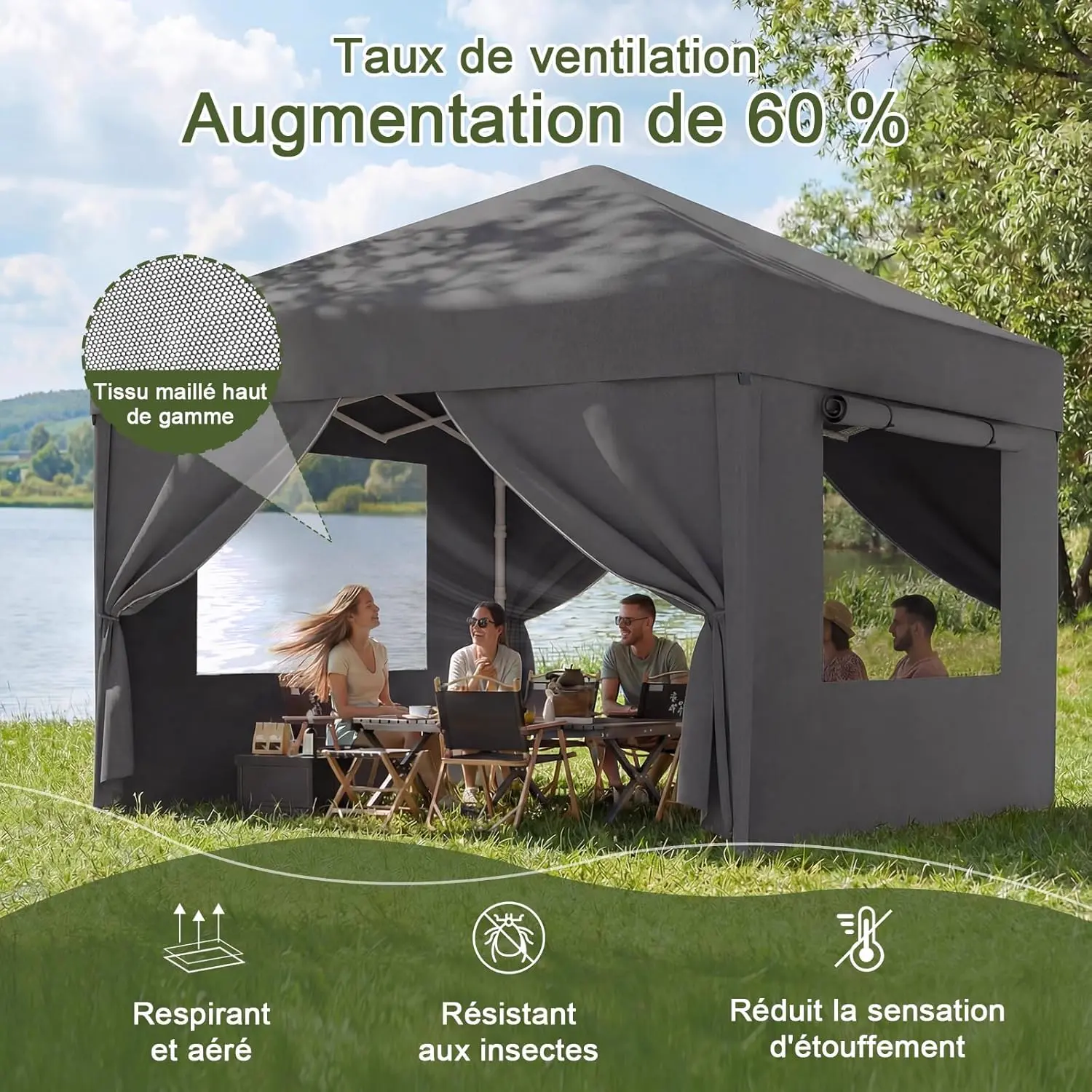 Tonnelle gris 3x3 m vue 2