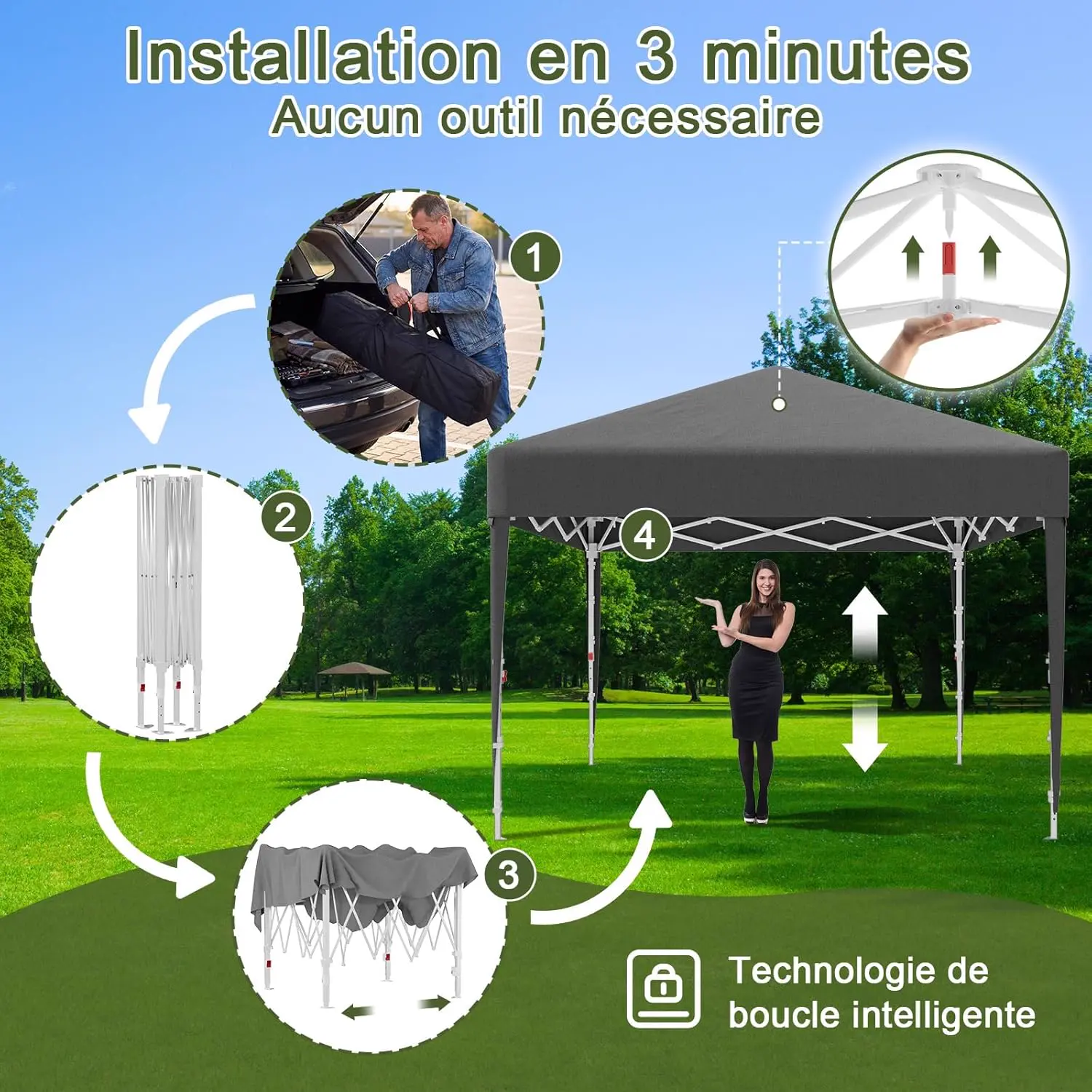 Tonnelle gris 3x3 m vue 4