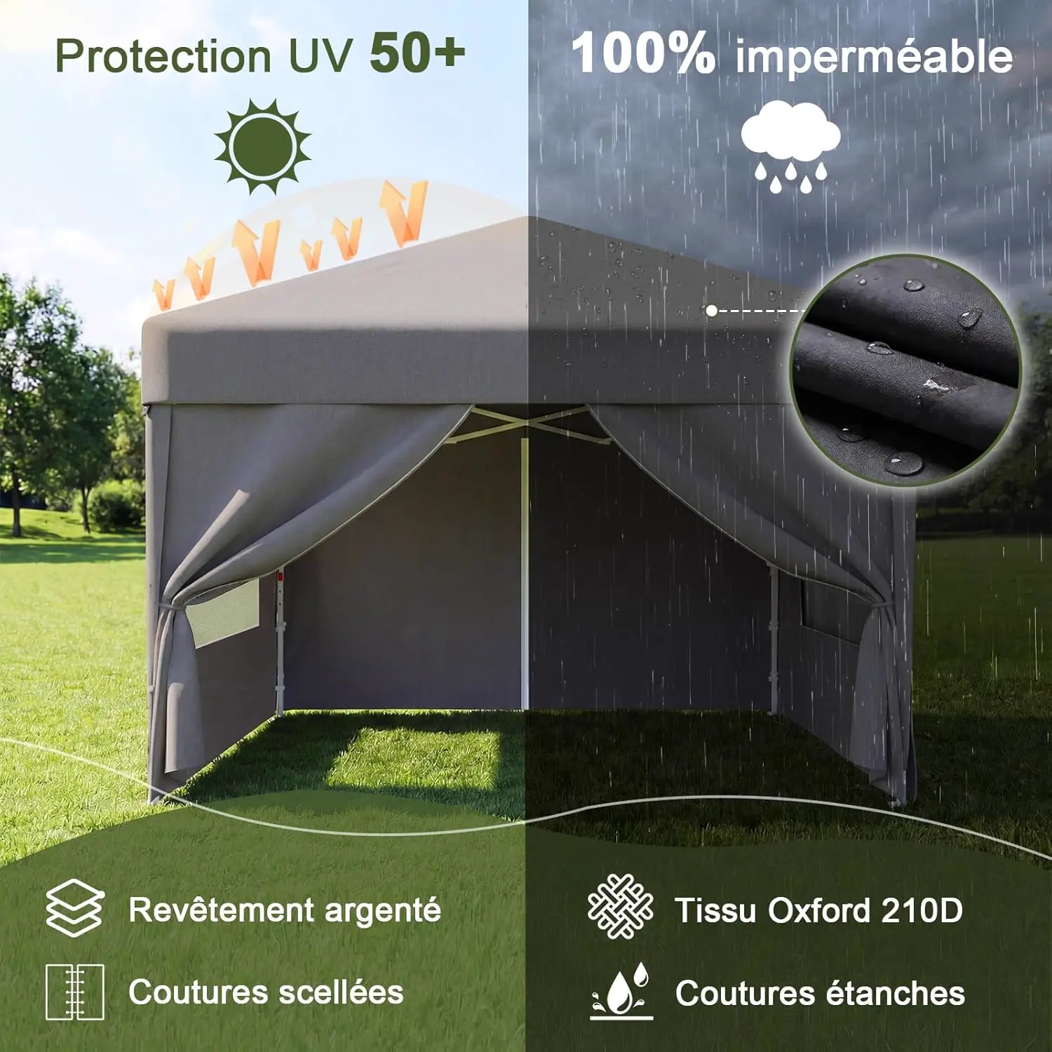 Tonnelle gris 3x3 m vue 5