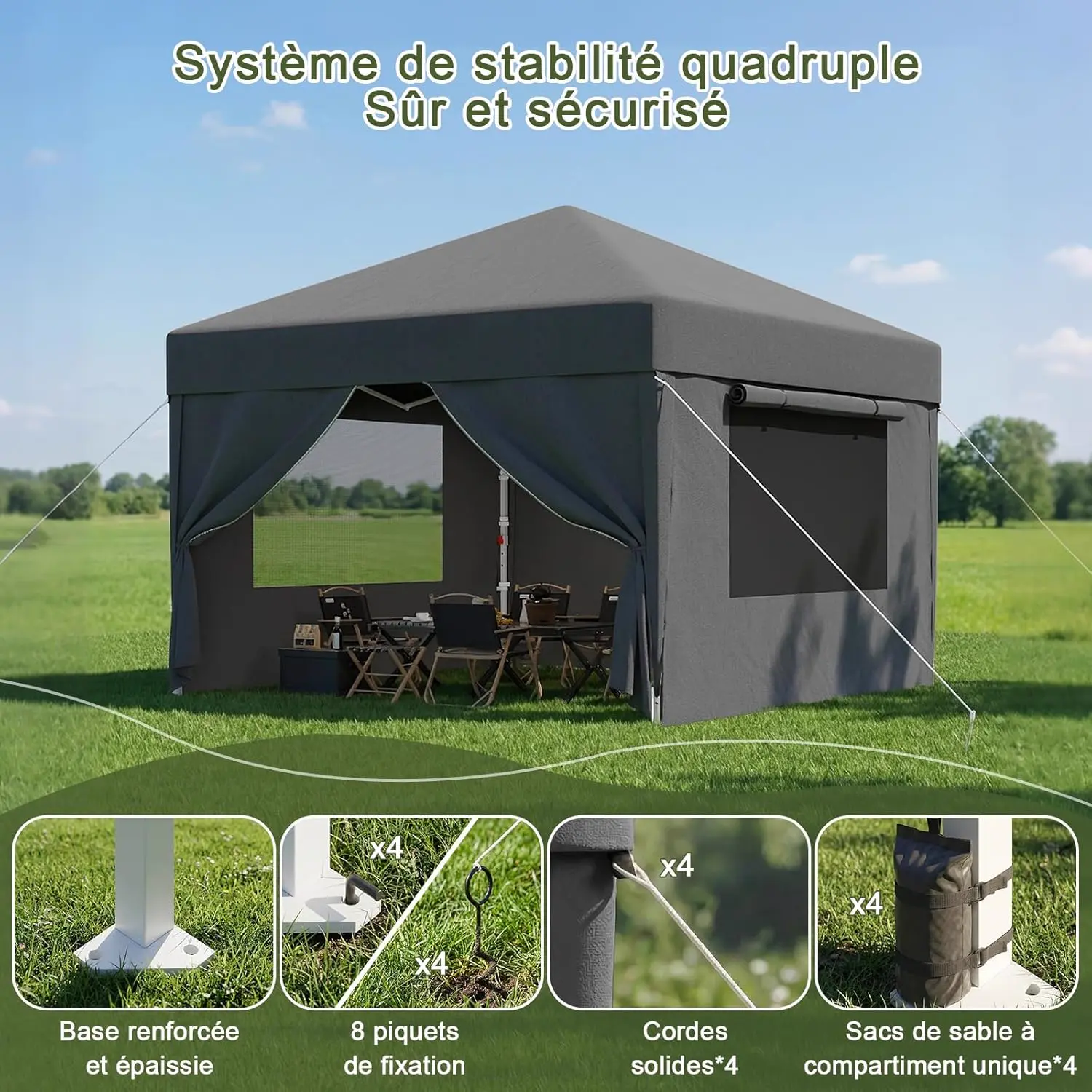 Tonnelle gris 3x3 m vue 6