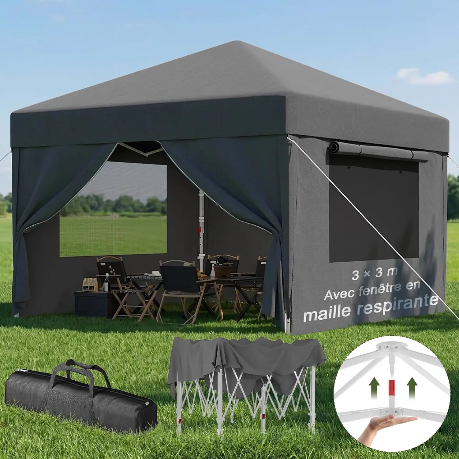Tonnelle gris 3x3 m vue 9