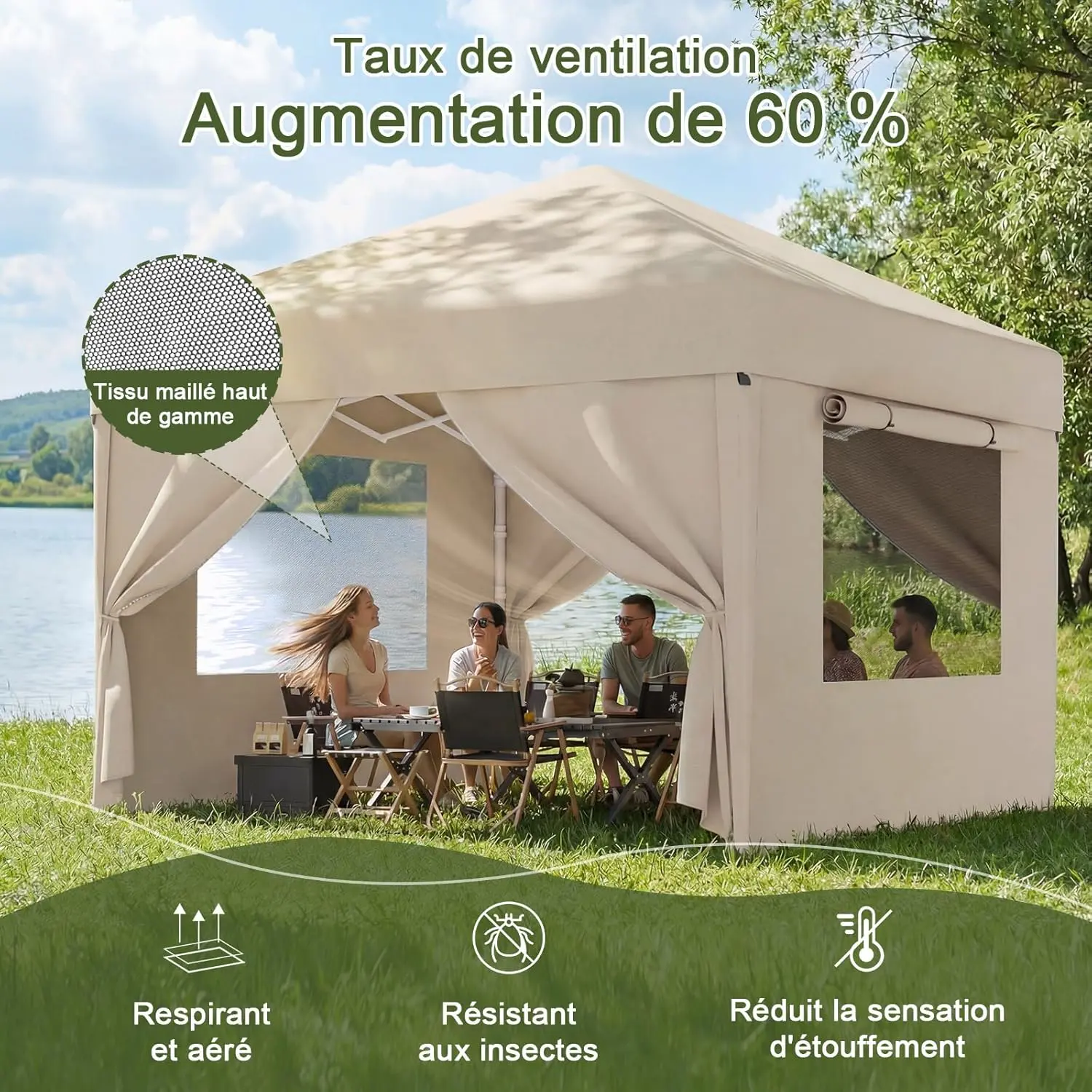 Tonnelle en métal beige 3x3 m vue 2