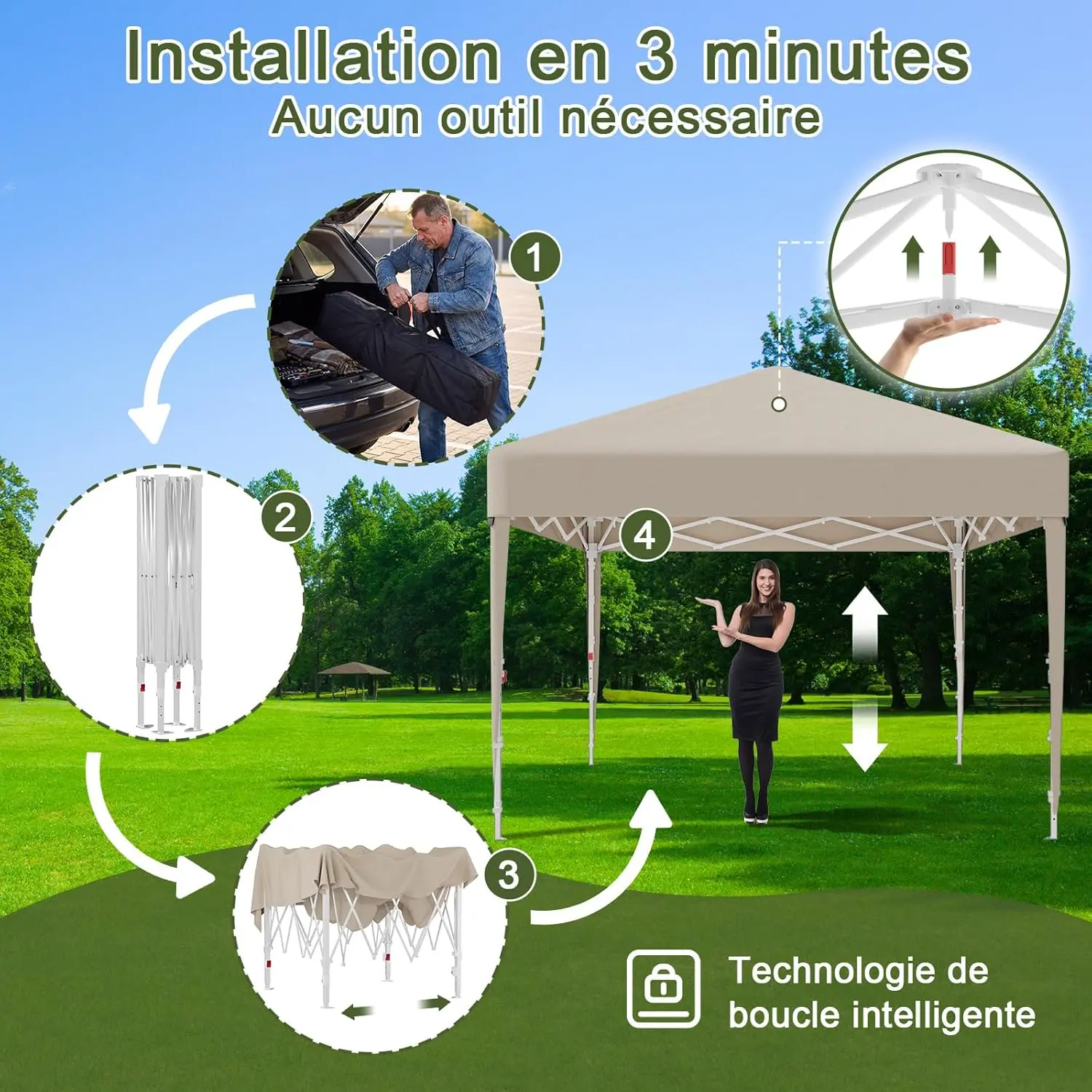 Tonnelle en métal beige 3x3 m vue 4