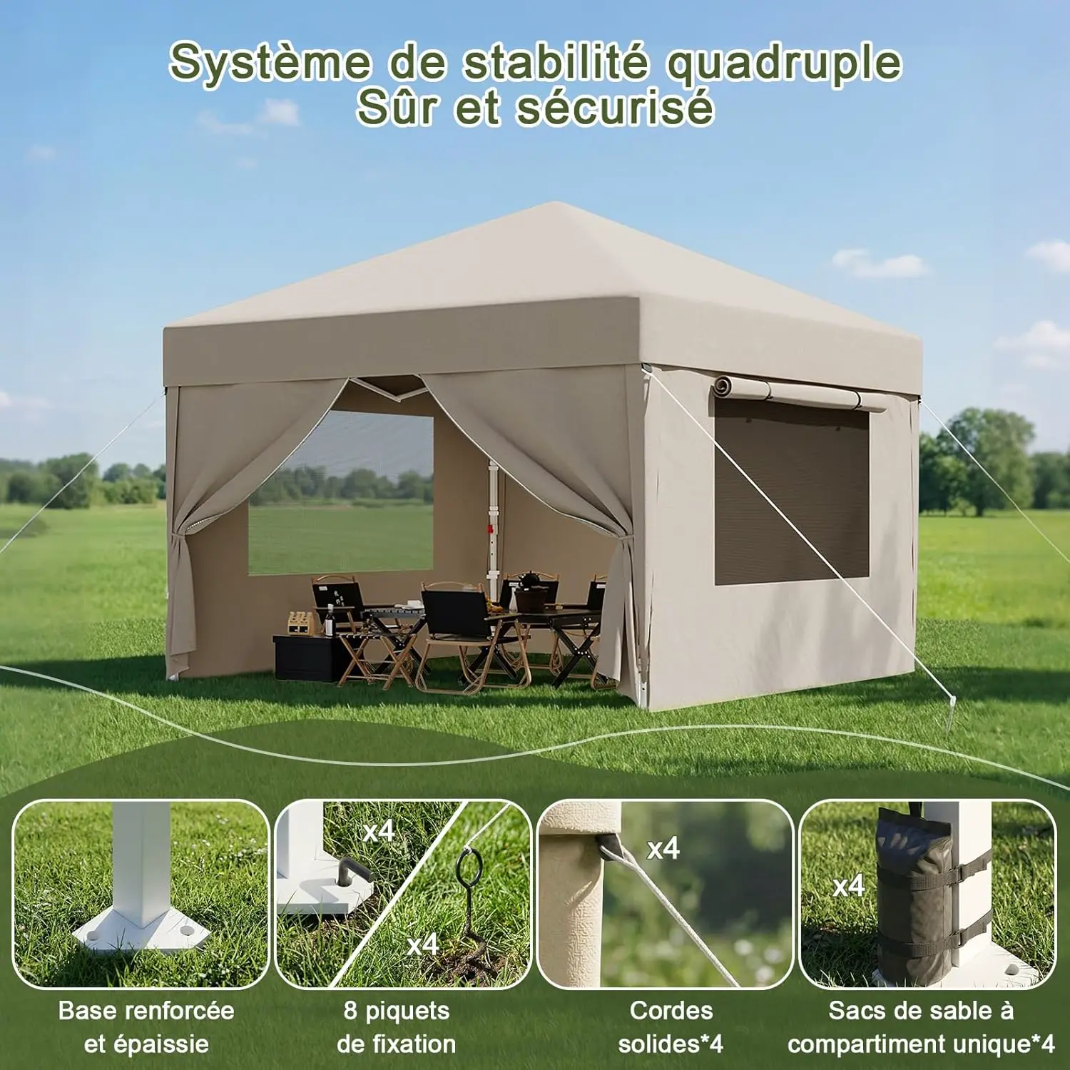 Tonnelle en métal beige 3x3 m vue 6