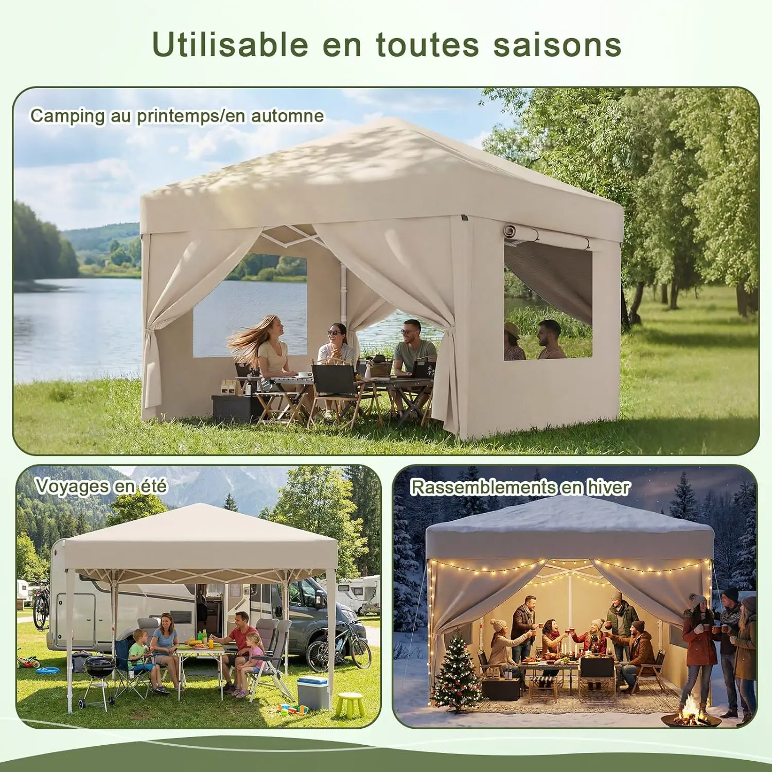 Tonnelle en métal beige 3x3 m vue 8