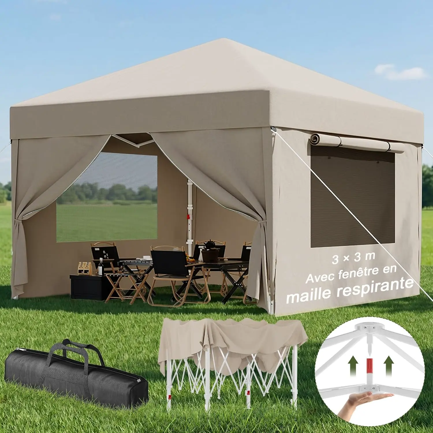 Tonnelle en métal beige 3x3 m vue 9