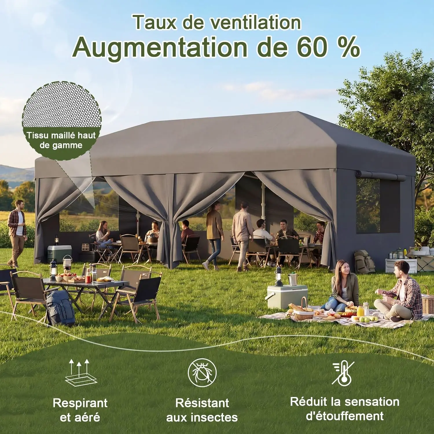 Tonnelle en métal gris 3x6 m vue 2