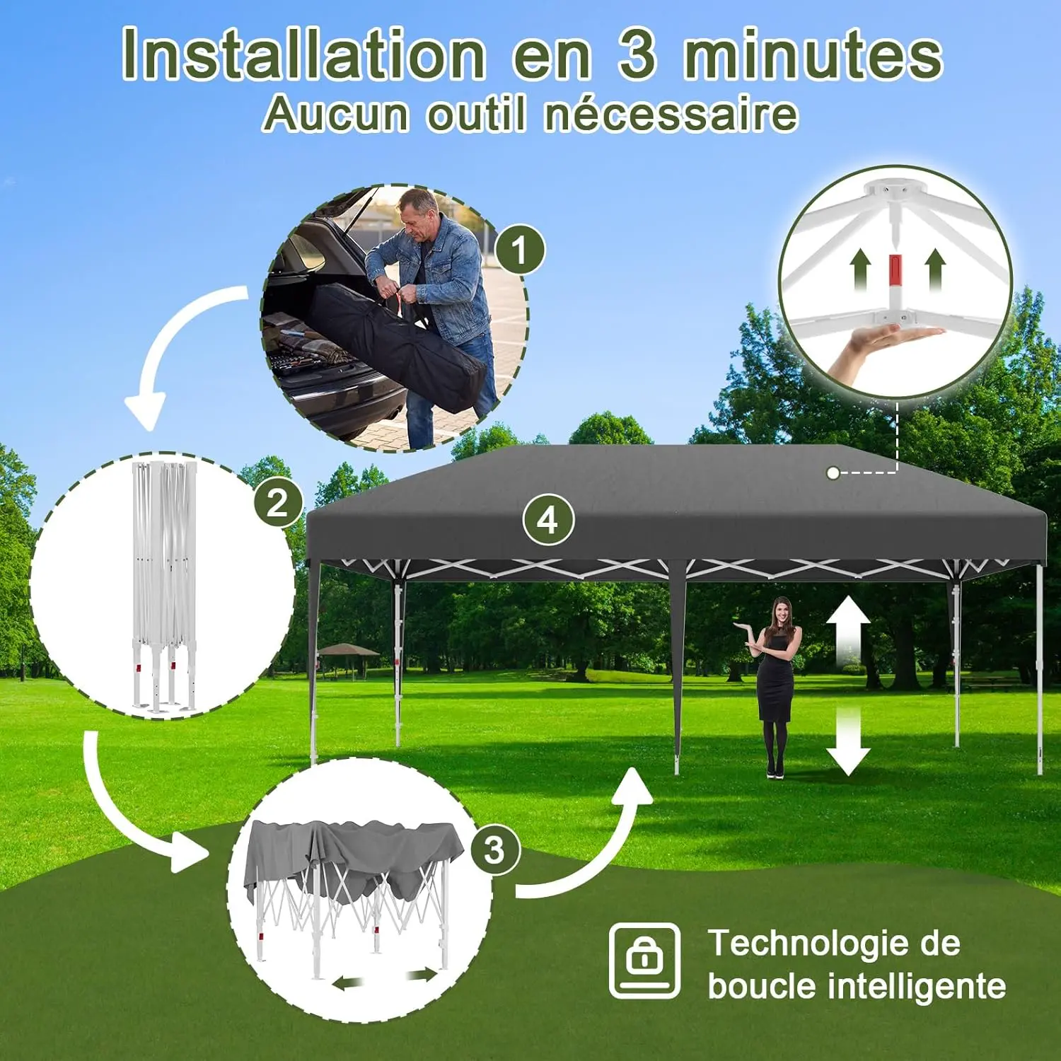 Tonnelle en métal gris 3x6 m vue 4