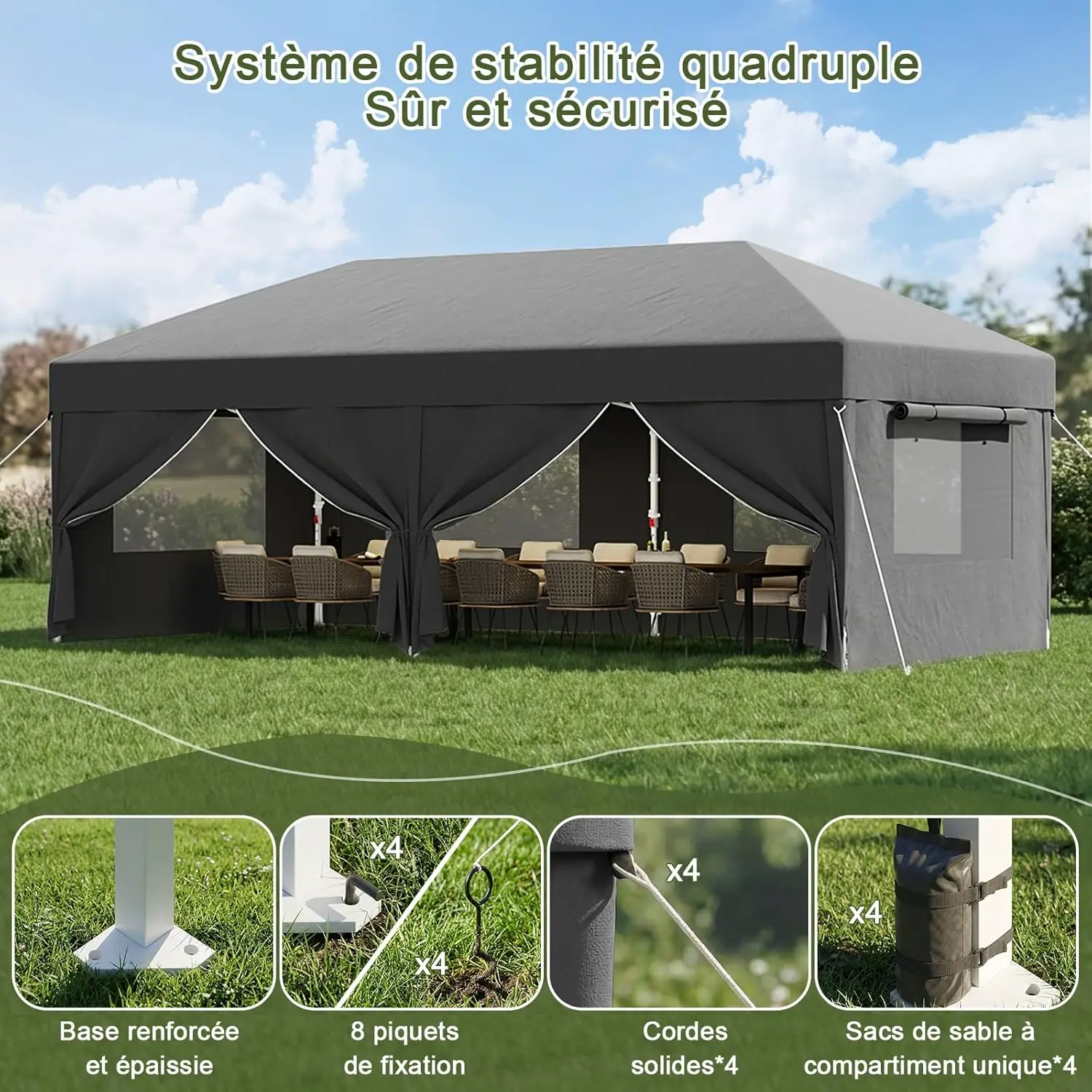 Tonnelle en métal gris 3x6 m vue 6