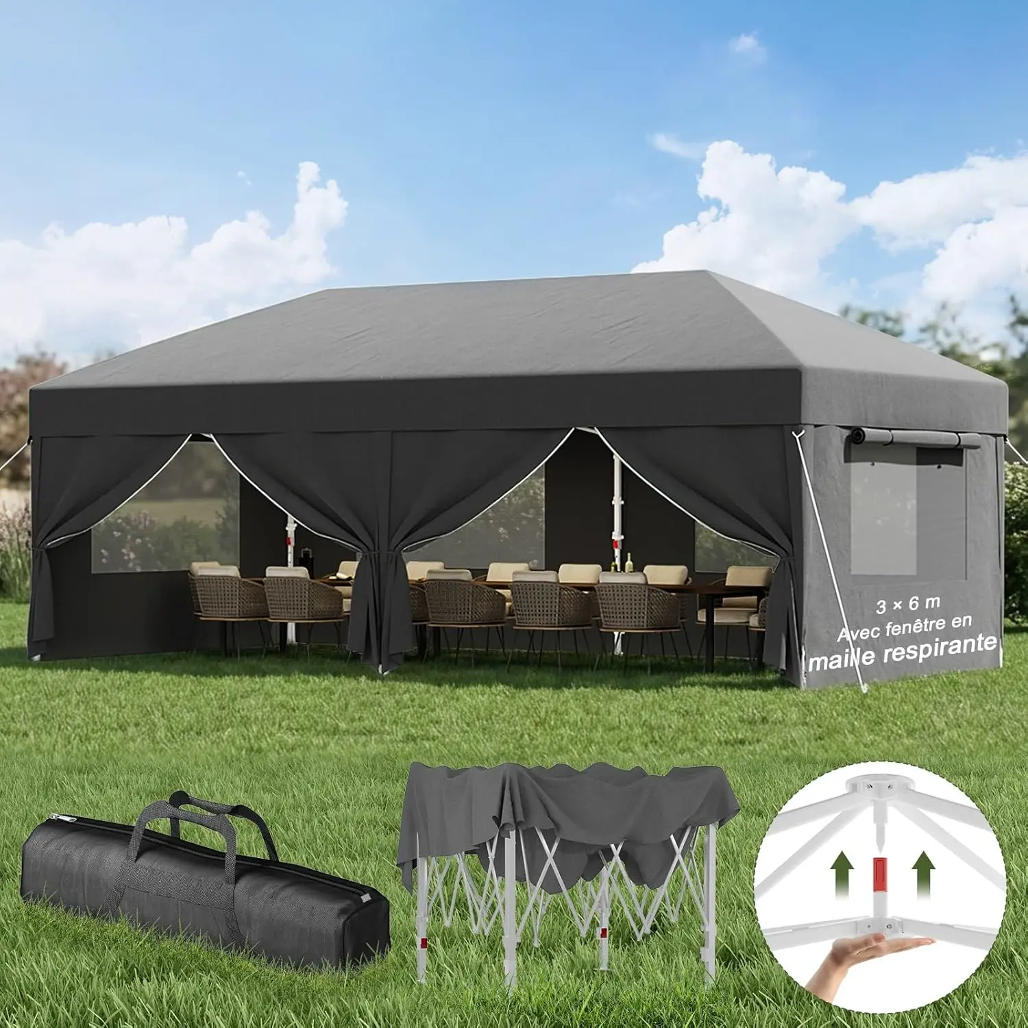 Tonnelle en métal gris 3x6 m vue 9