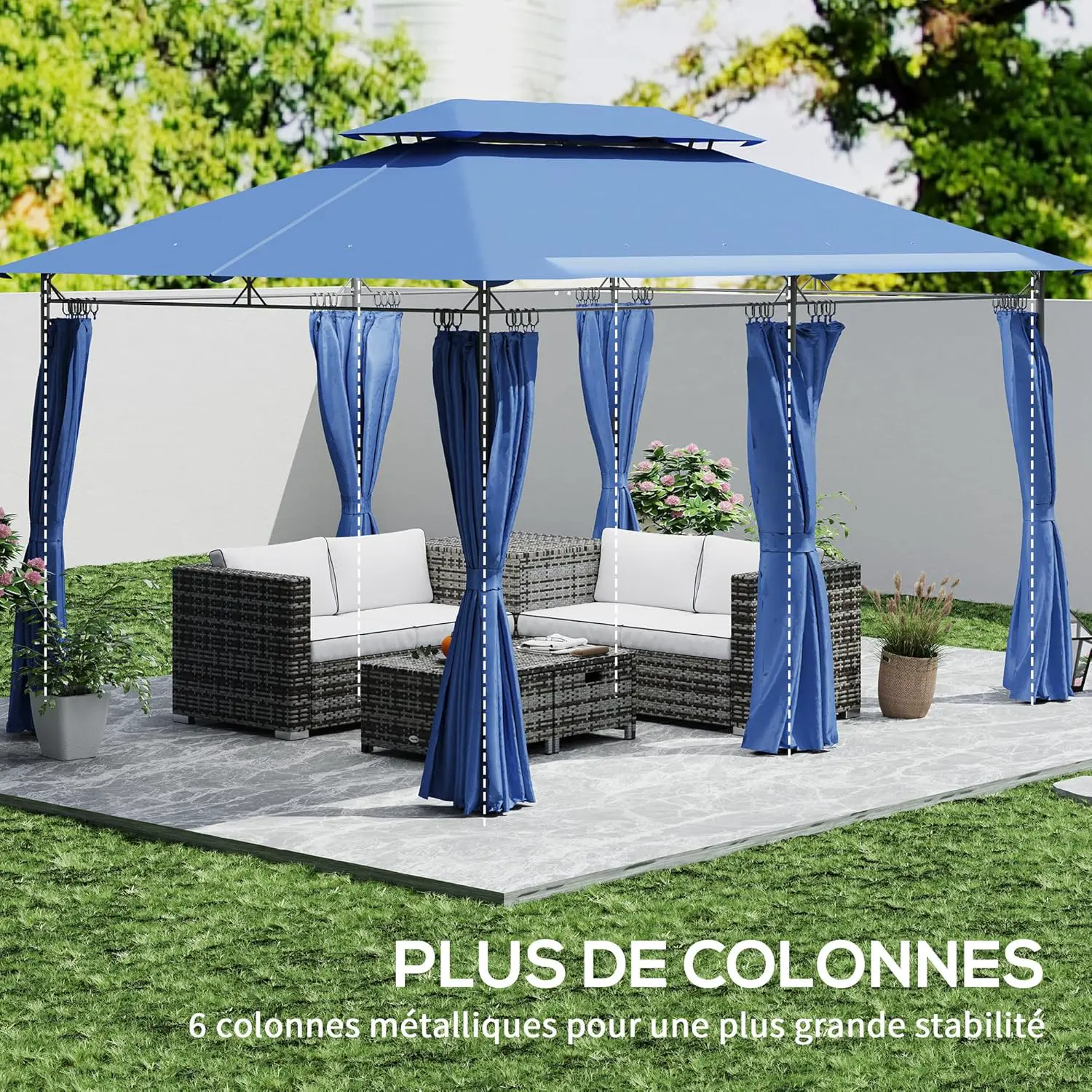 Tonnelle en métal bleu 3x4 m vue 4