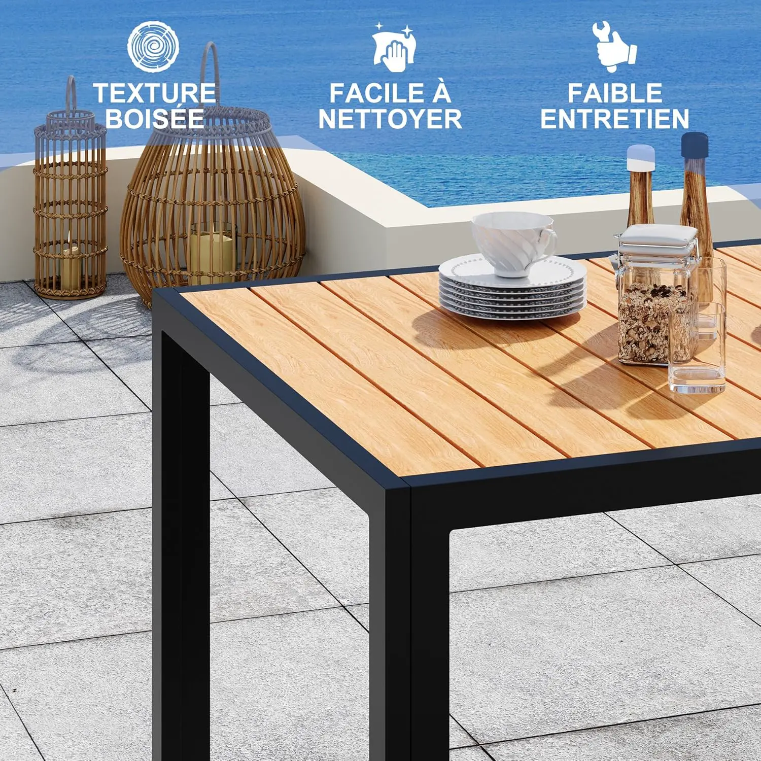 Table de jardin 6 places en aluminium naturel vue 4