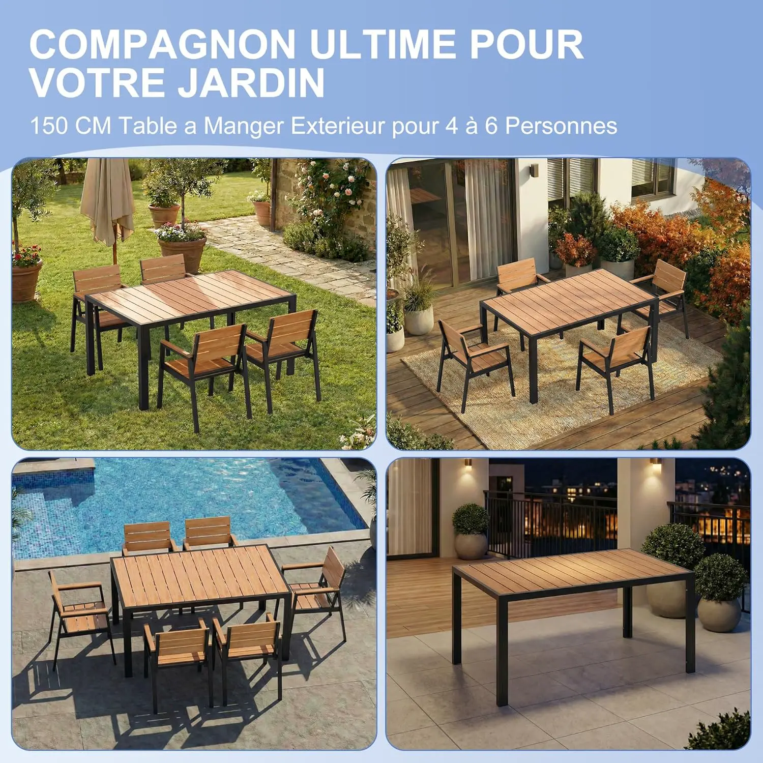 Table de jardin 6 places en aluminium naturel vue 7