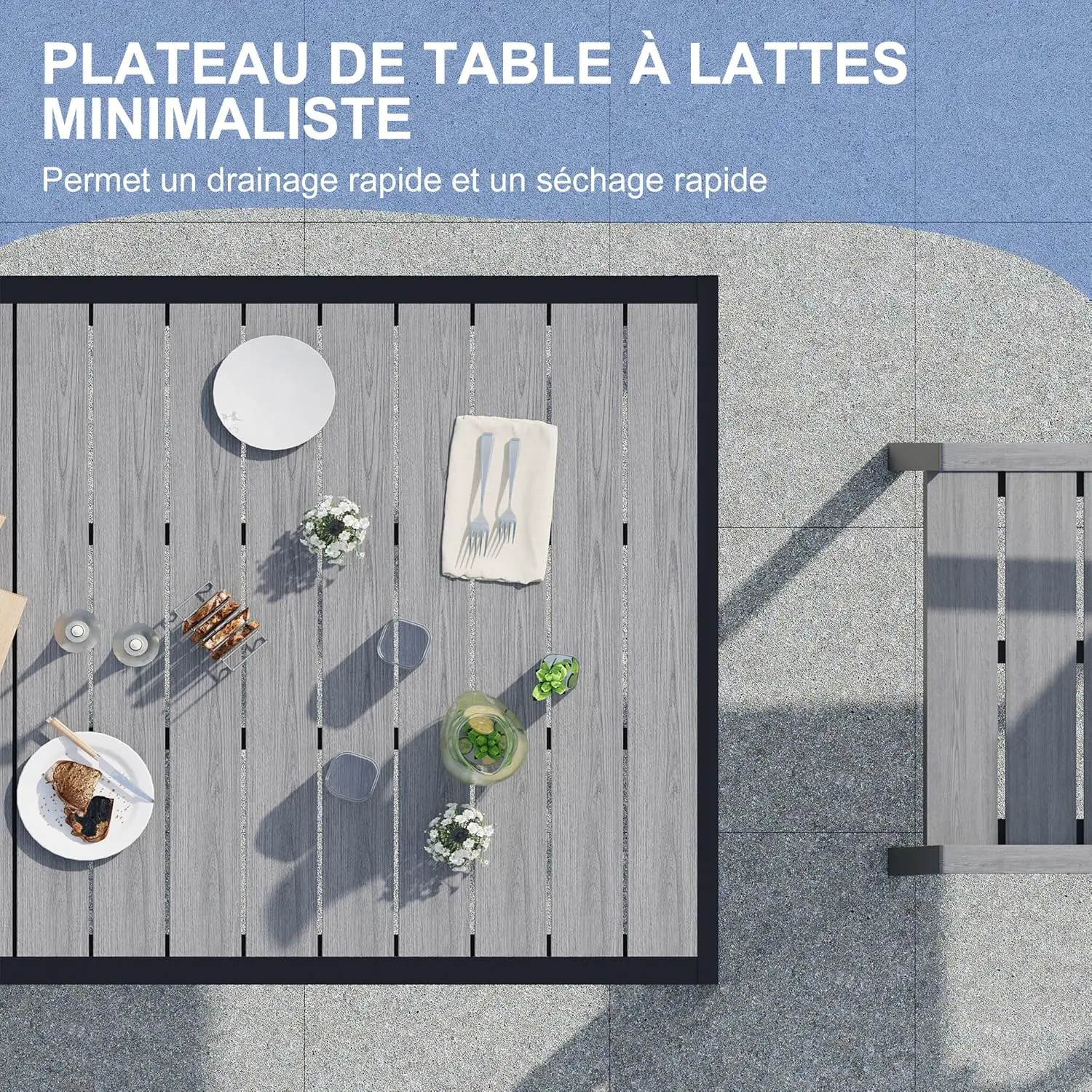 Table de jardin 8 places en aluminium gris vue 3
