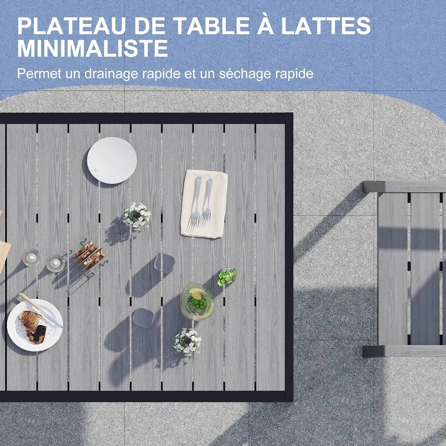Table de jardin 6 places en aluminium gris vue 3
