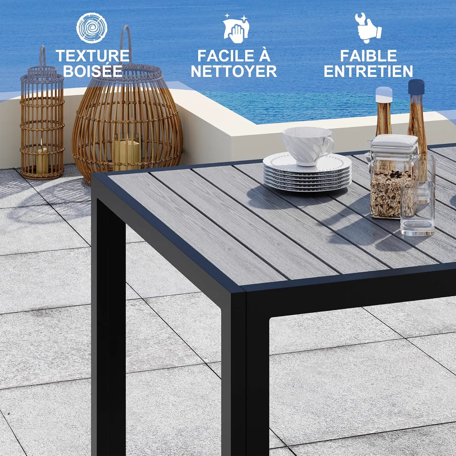 Table de jardin 6 places en aluminium gris vue 4