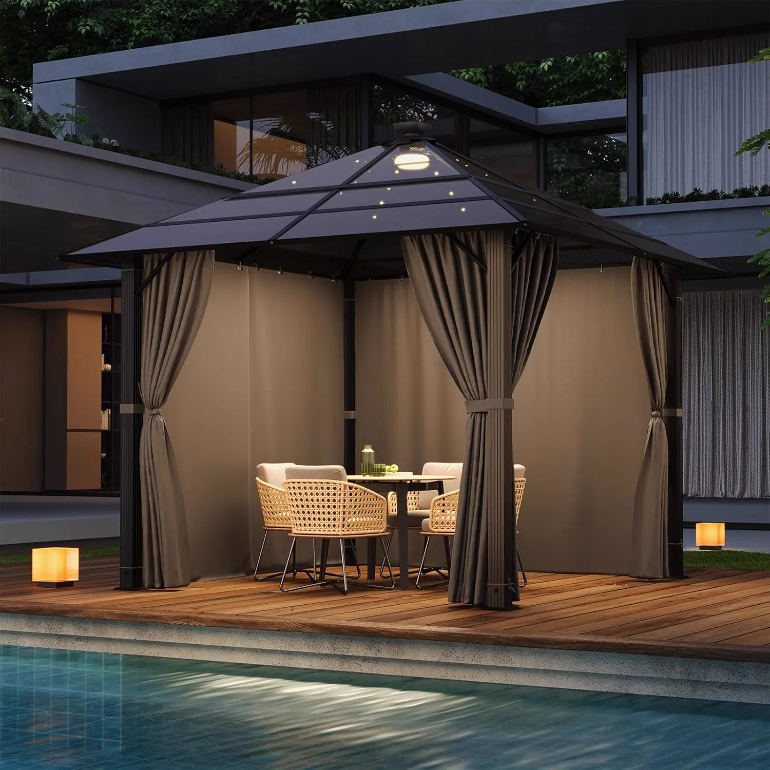 Devoko Tonnelle de Jardin 3x3 Imperméable et Stable avec Lumière LED