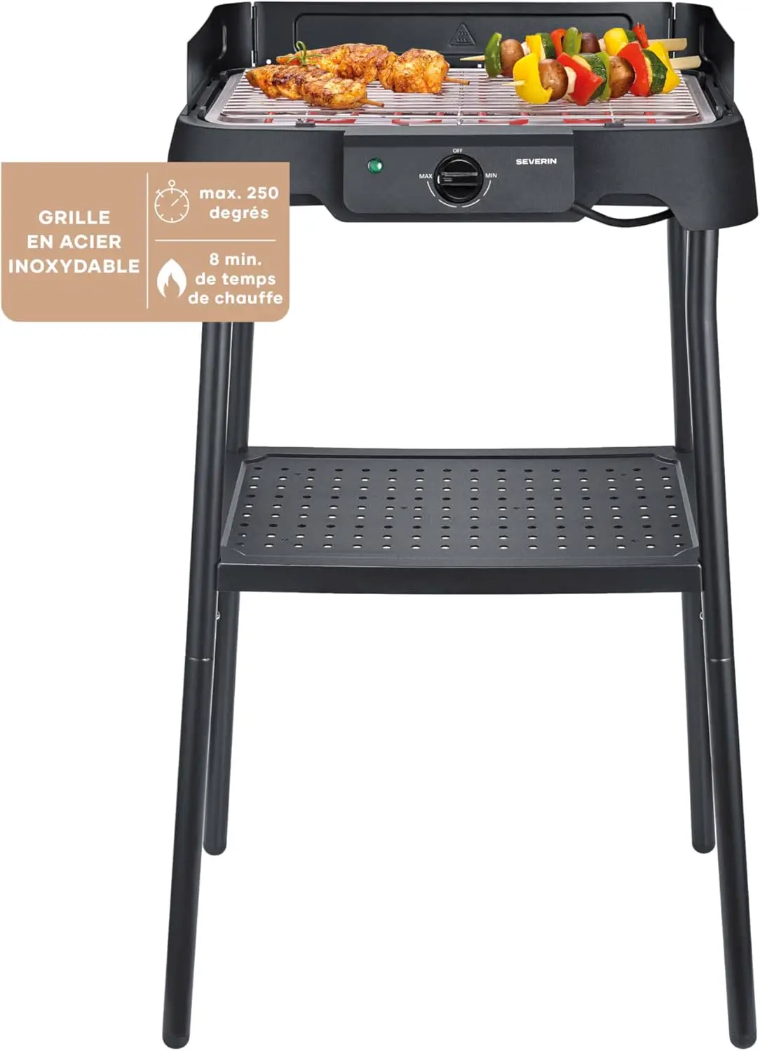 SEVERIN Barbecue électrique extérieur sur pieds avec grille inox