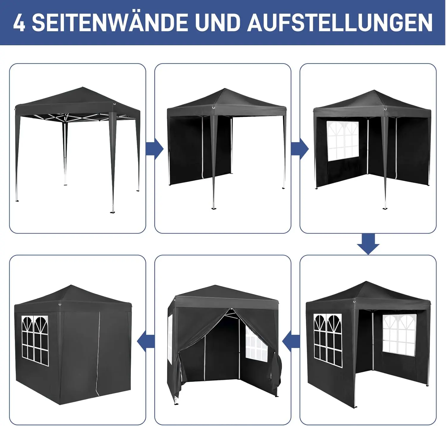 Tonnelle en métal noir 2x2 m vue 3
