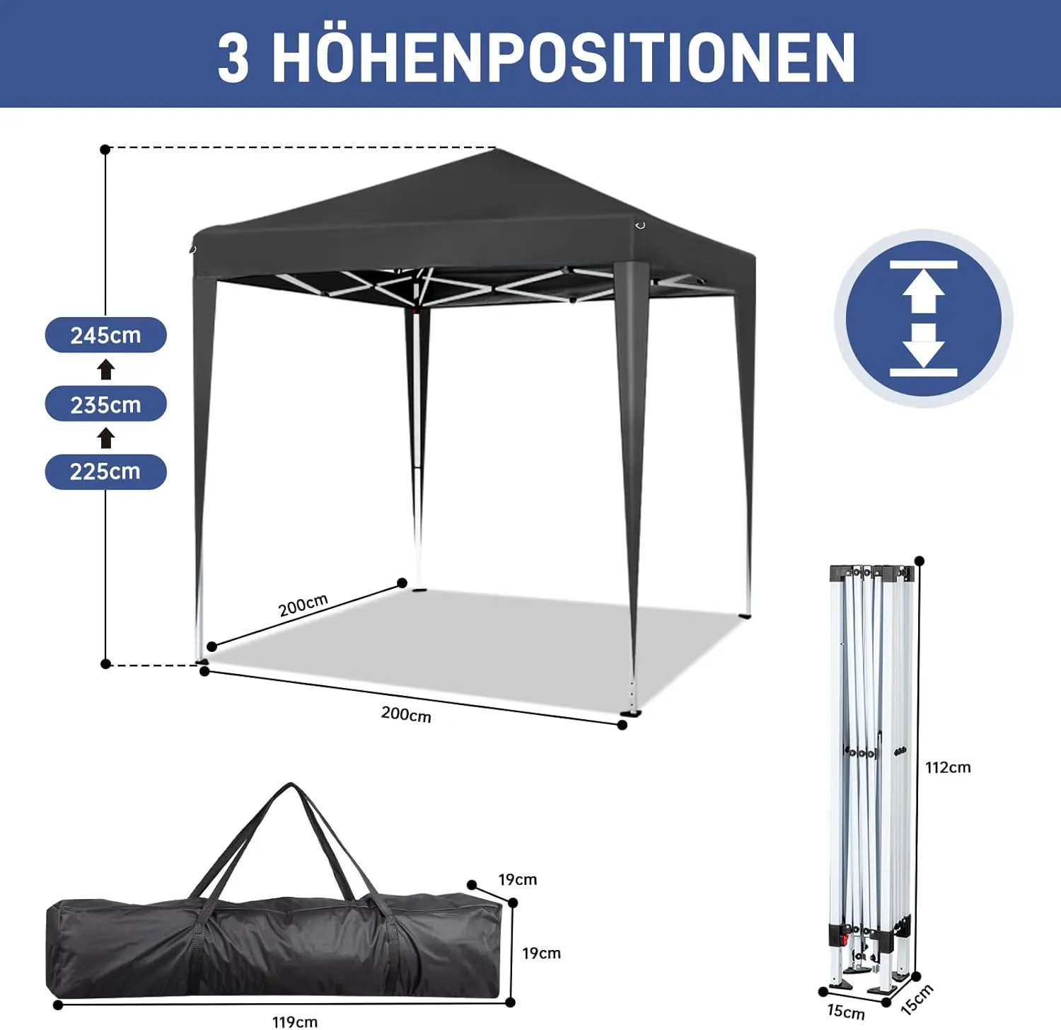 Tonnelle en métal noir 2x2 m vue 5