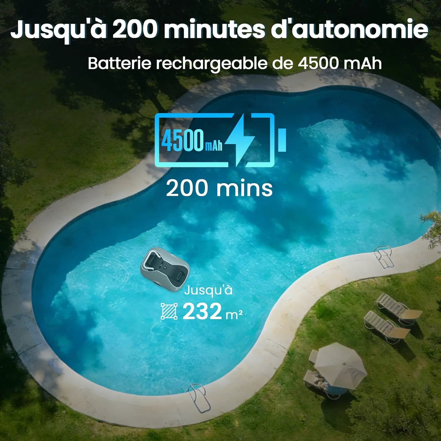 Robot piscine gris vue 3