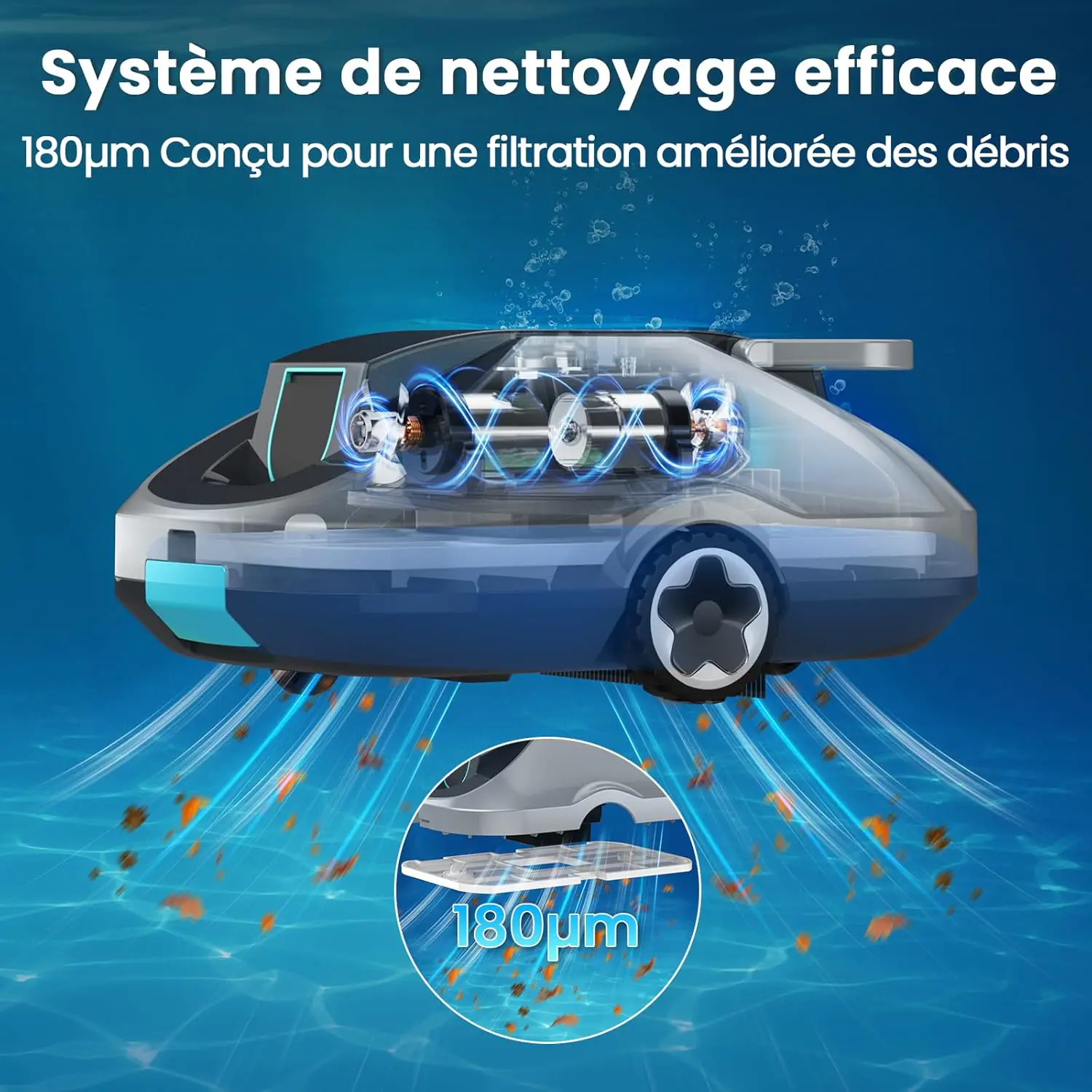 Robot piscine gris vue 4