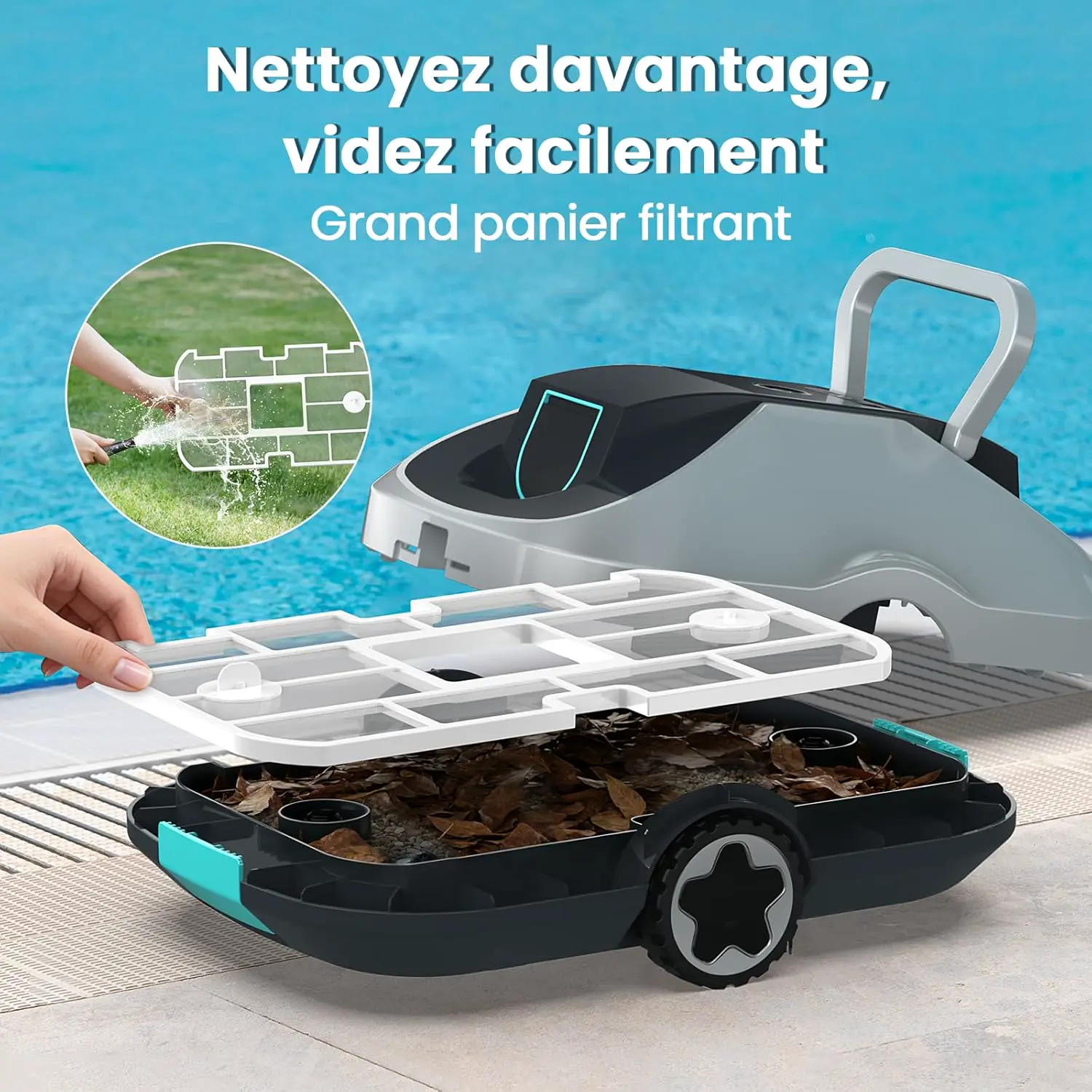 Robot piscine gris vue 5