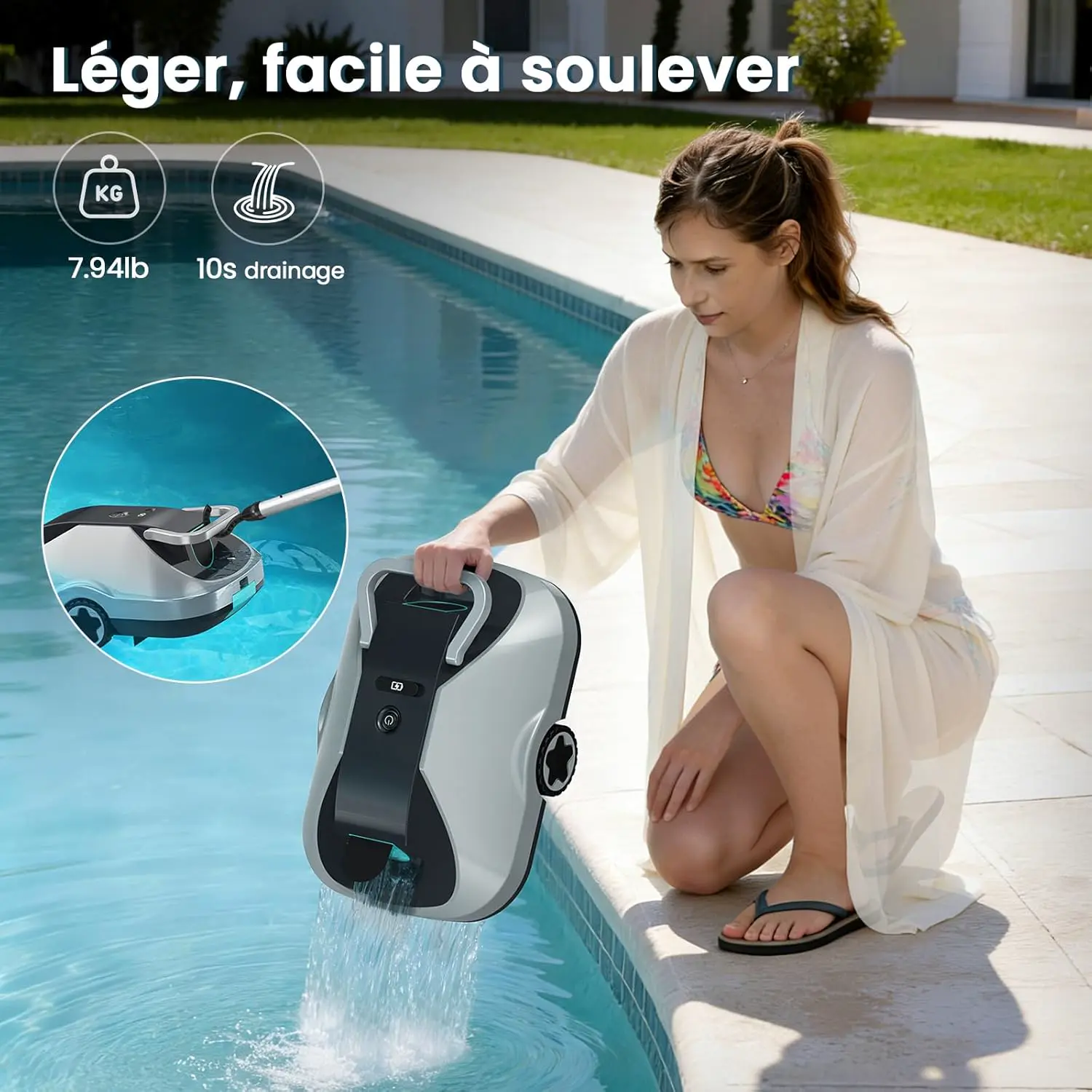 Robot piscine gris vue 9