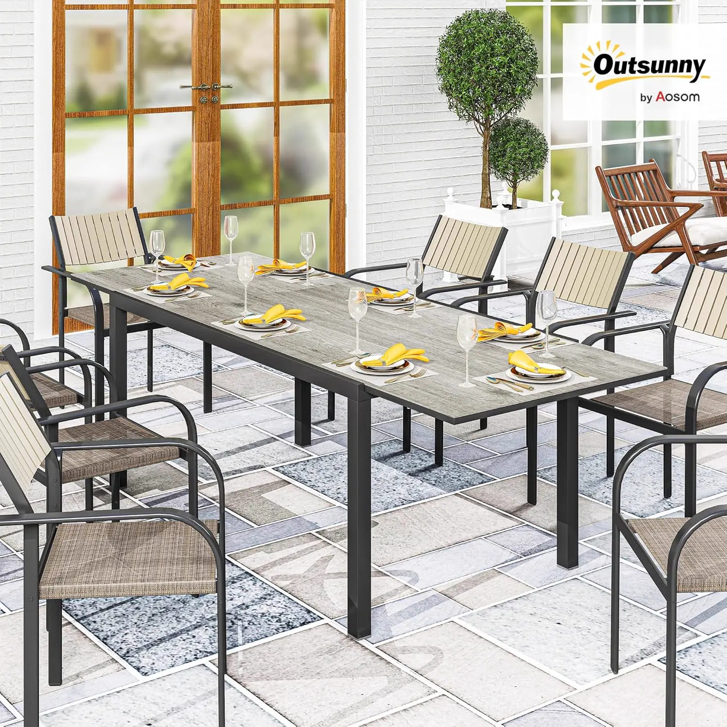 Table de jardin 8 places en métal gris vue 2