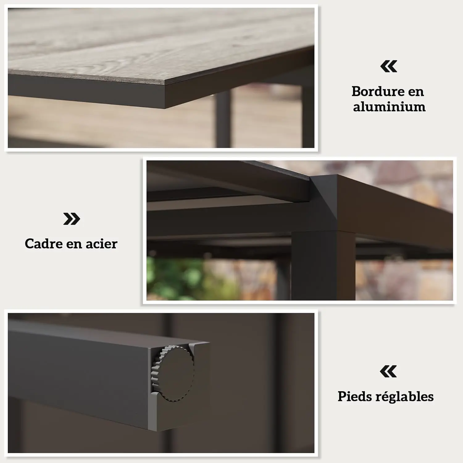 Table de jardin 8 places en métal gris vue 4