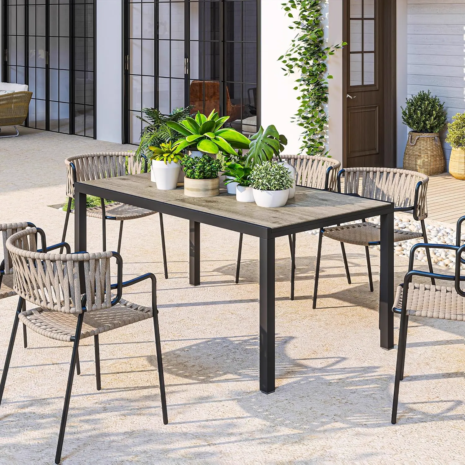 Table de jardin 8 places en métal gris vue 6