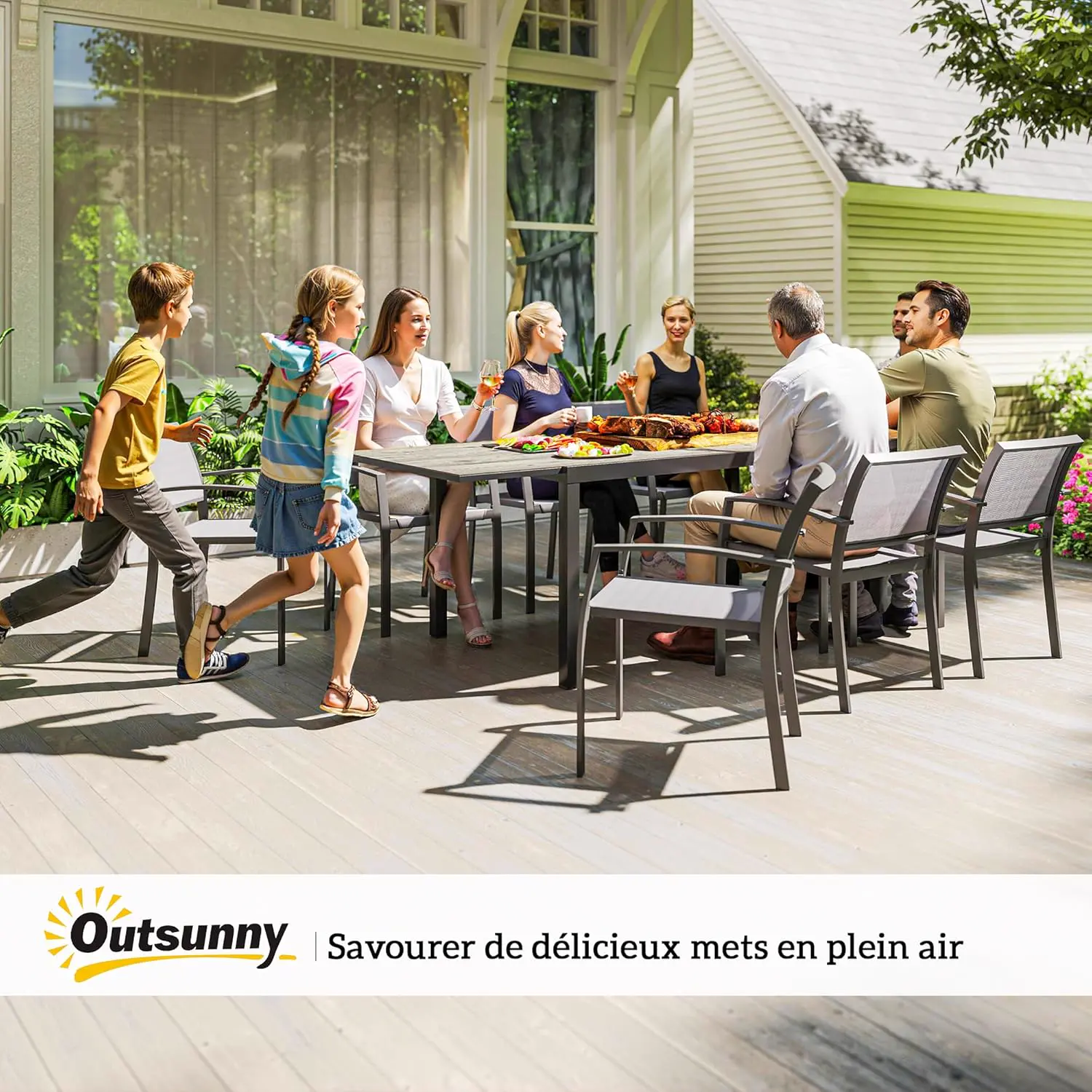 Table de jardin 8 places en métal gris vue 9