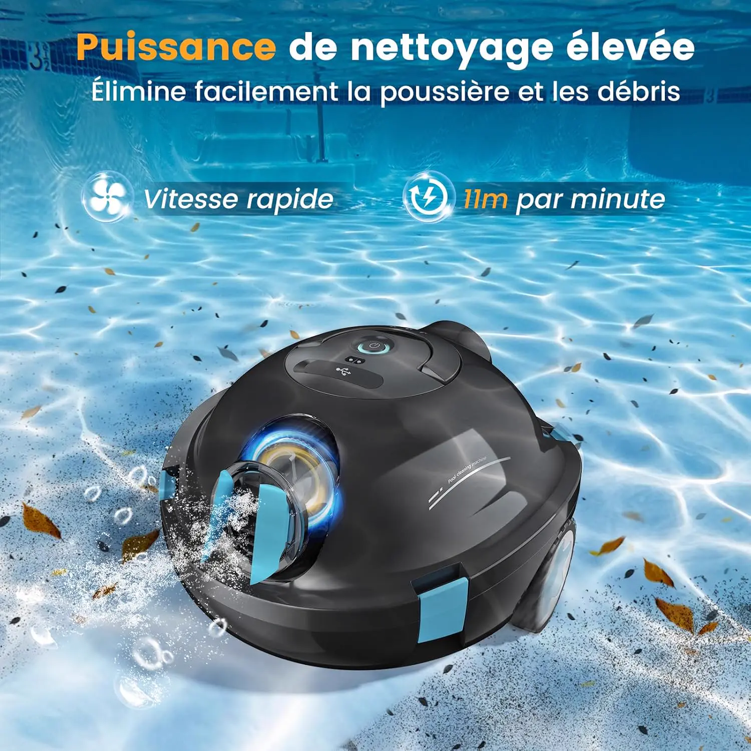 Robot piscine noir 100 m² vue 2