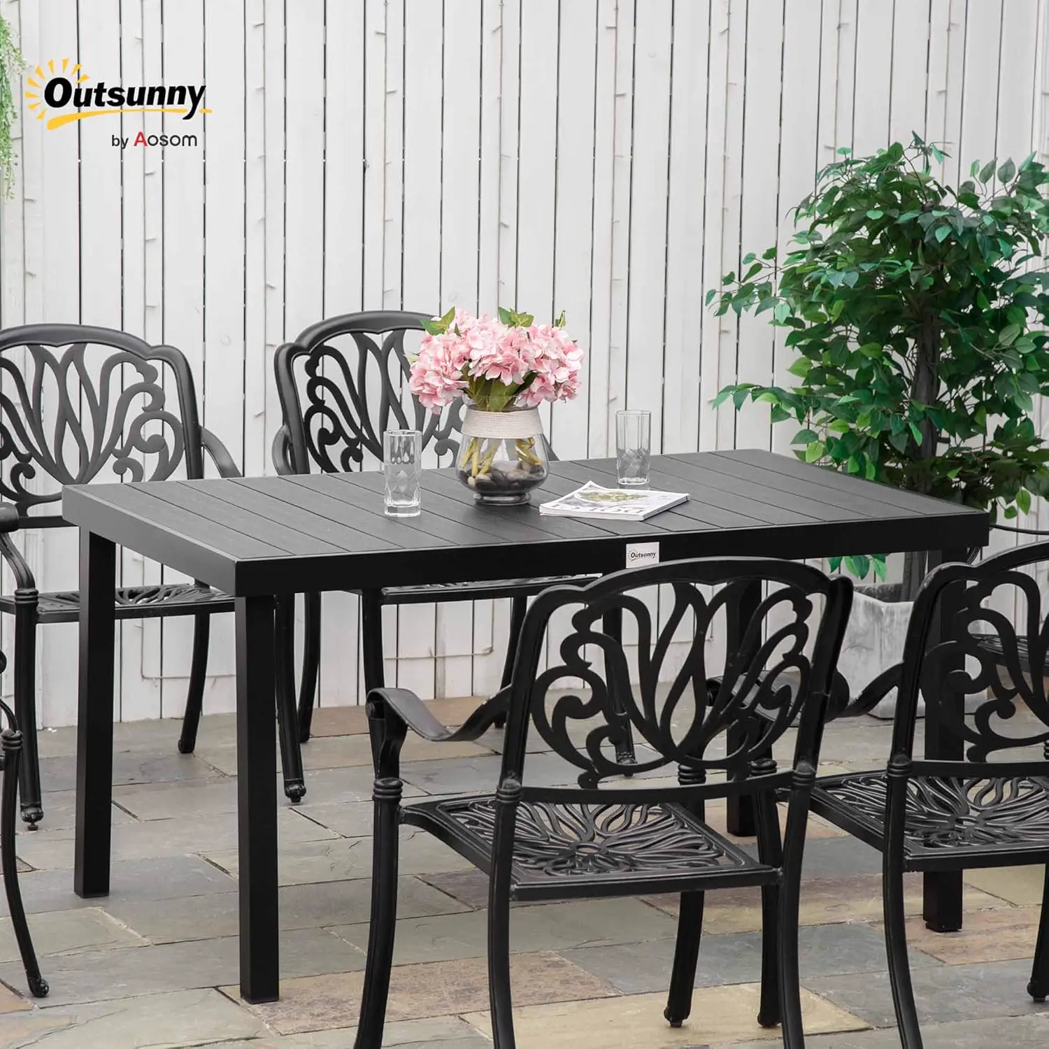 Table de jardin 6 places en aluminium noir vue 2