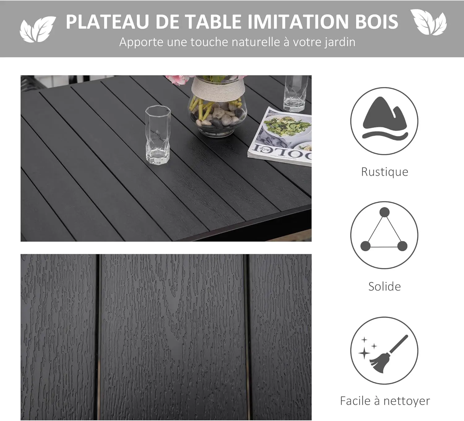 Table de jardin 6 places en aluminium noir vue 4