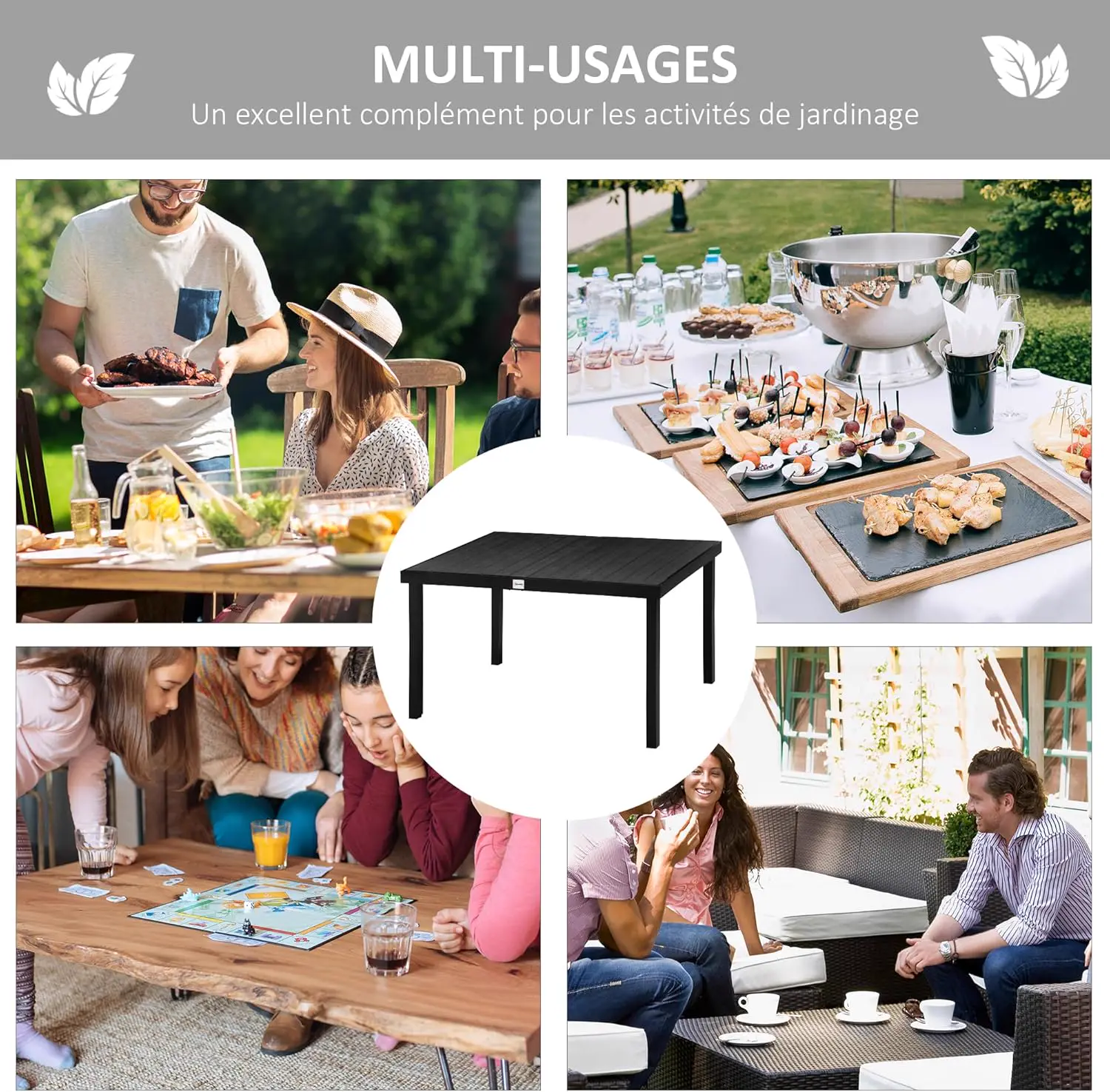 Table de jardin 6 places en aluminium noir vue 6