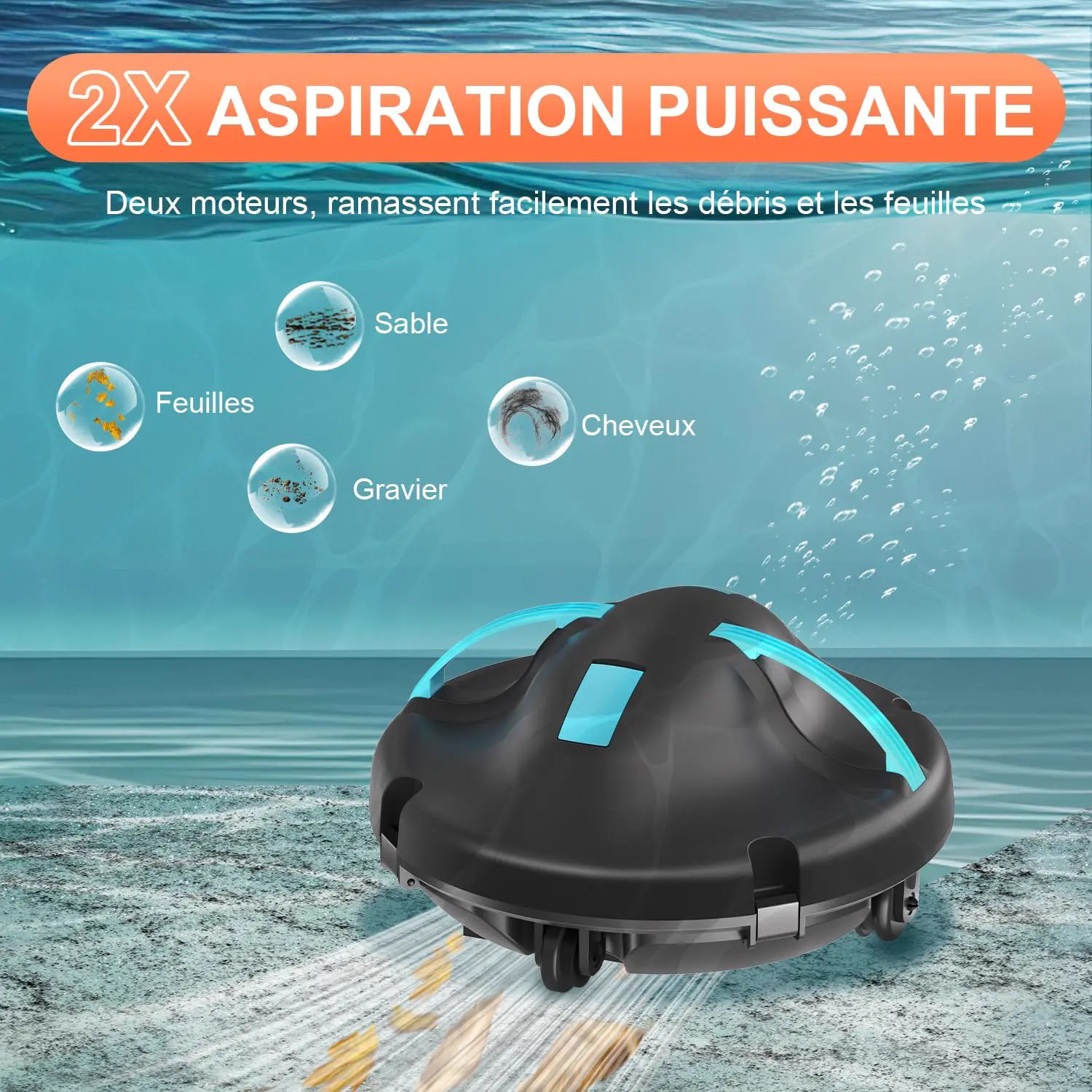 Robot piscine bleu vue 3
