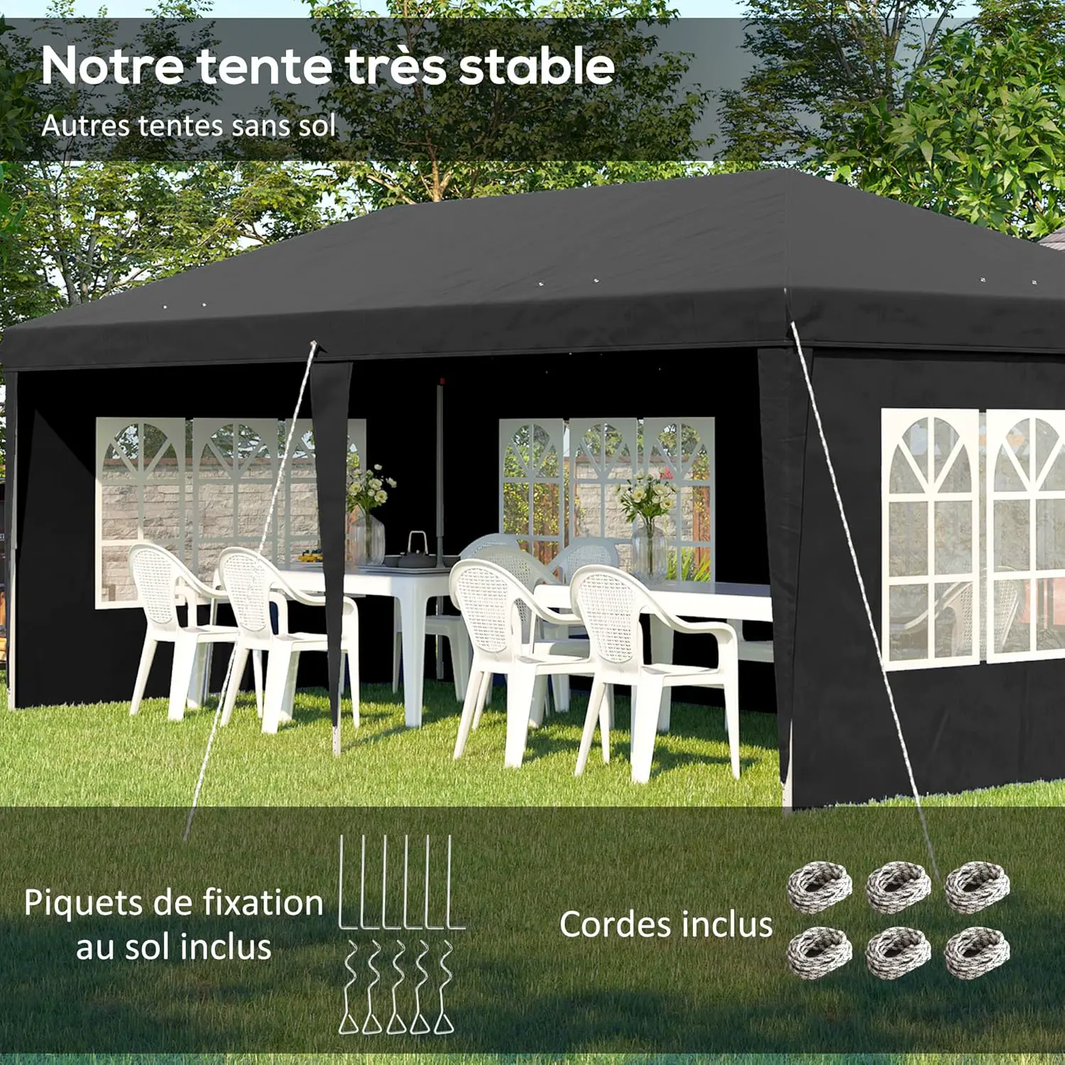 Tonnelle en métal noir 3x6 m vue 4