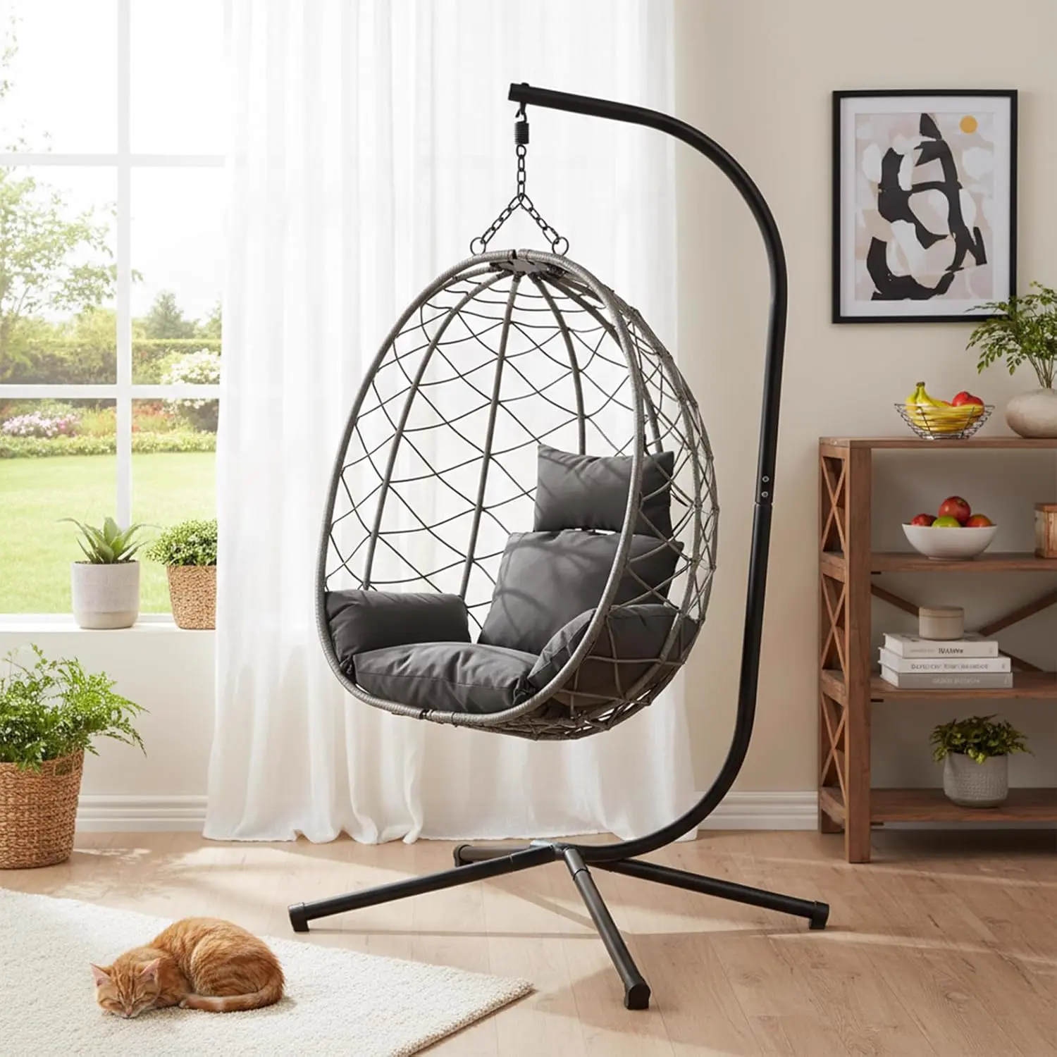 Fauteuils suspendus en métal gris vue 3