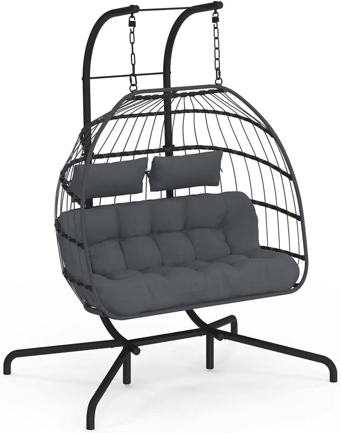 IDMarket - Fauteuil Oeuf Suspendu ajouré 2 Places Effet rotin Gris