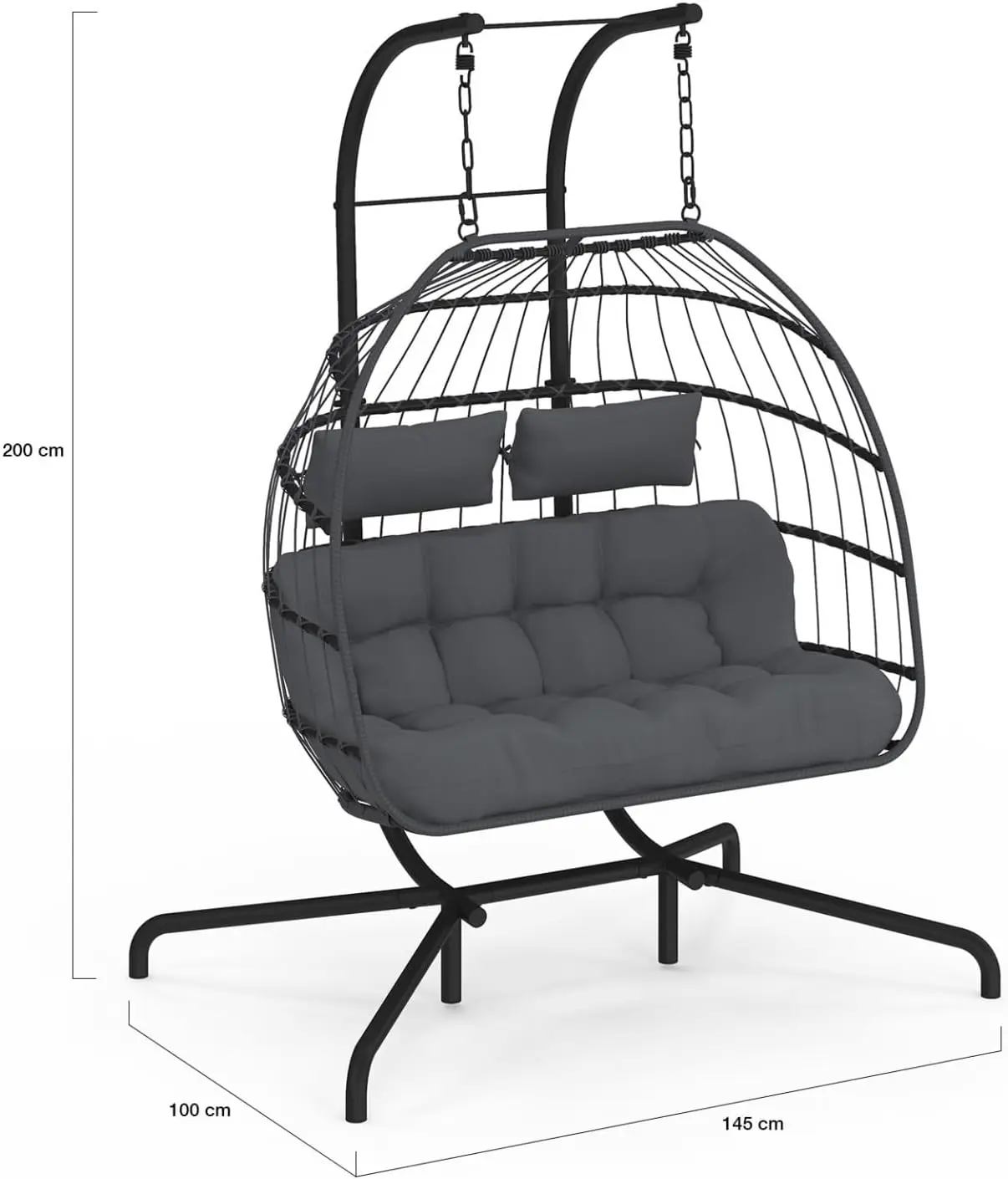 Fauteuils suspendus 2 places en rotin gris vue 3