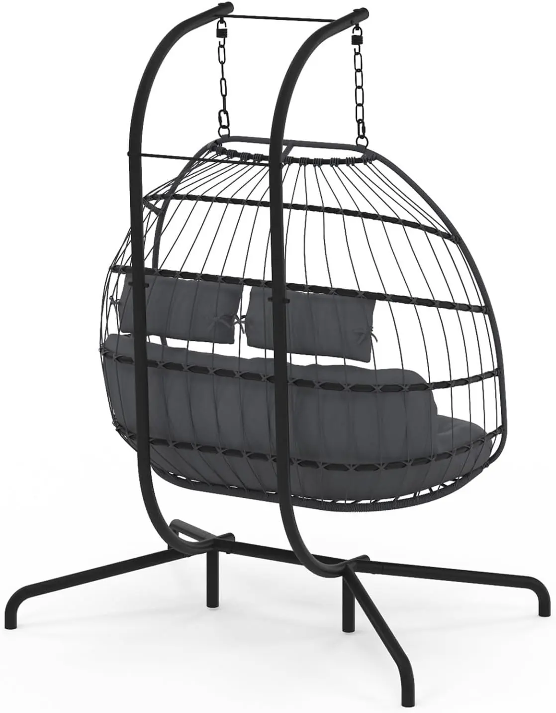Fauteuils suspendus 2 places en rotin gris vue 6