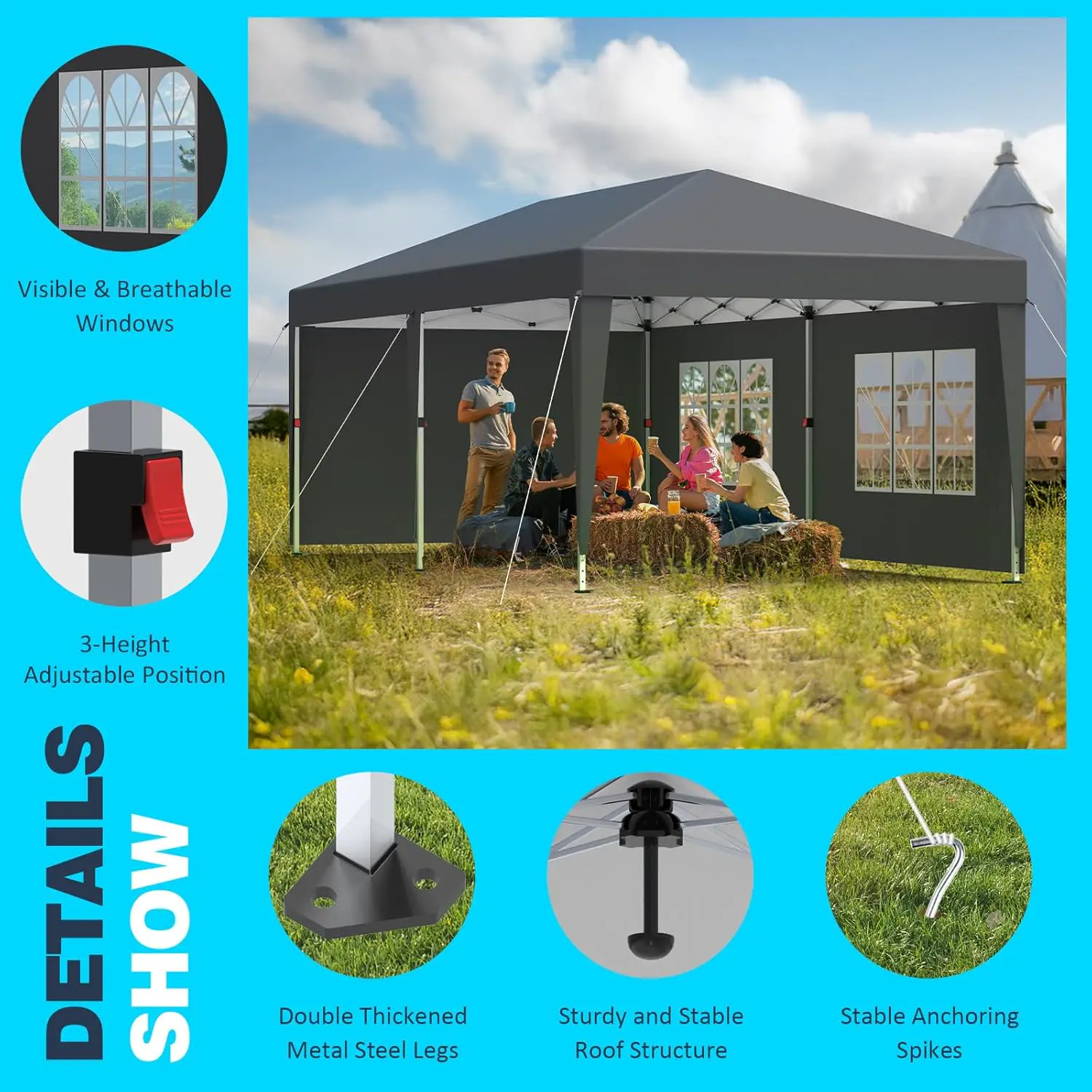 Tonnelle en métal anthracite 3x6 m vue 3