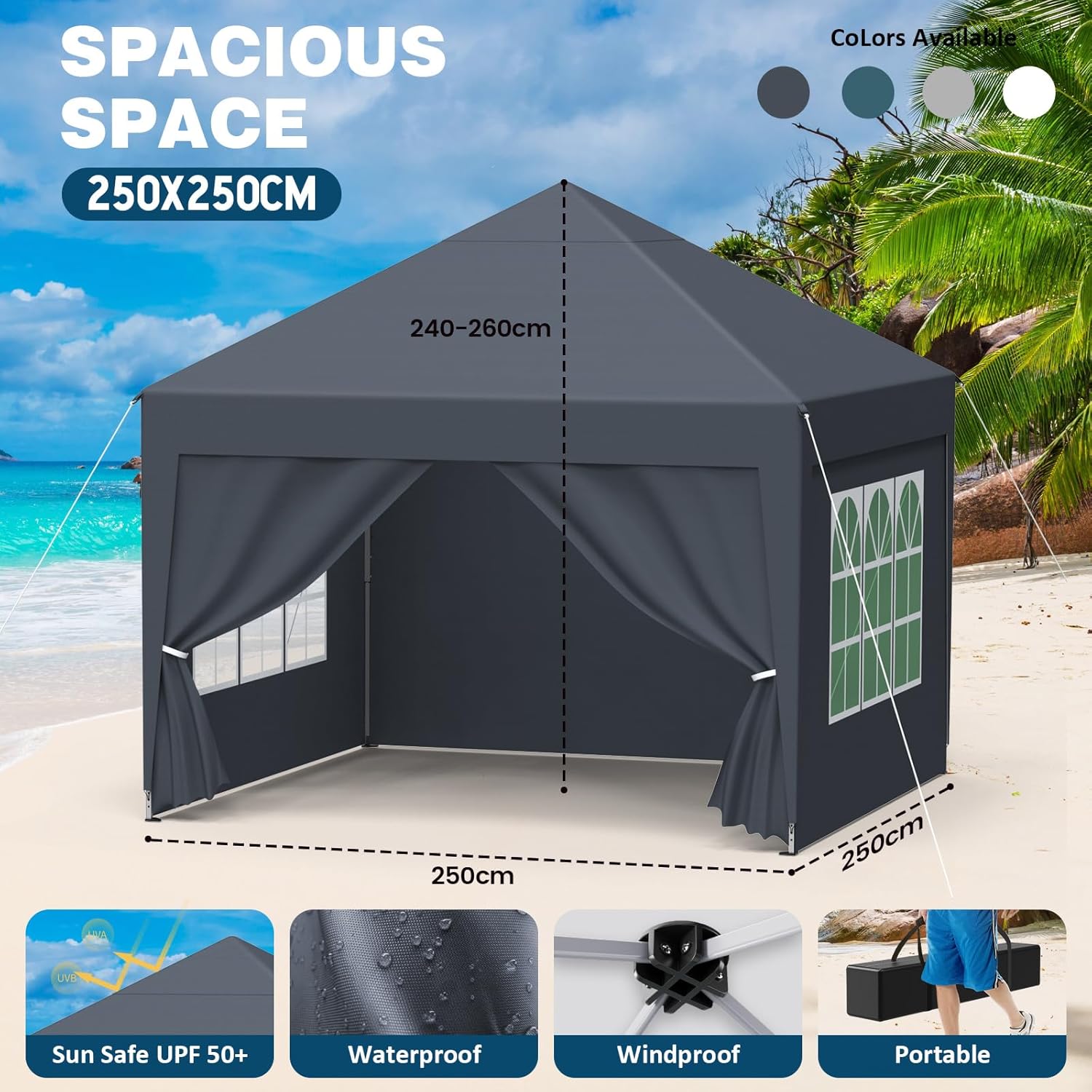 Tonnelle en métal anthracite 2,5x2,5 m vue 6