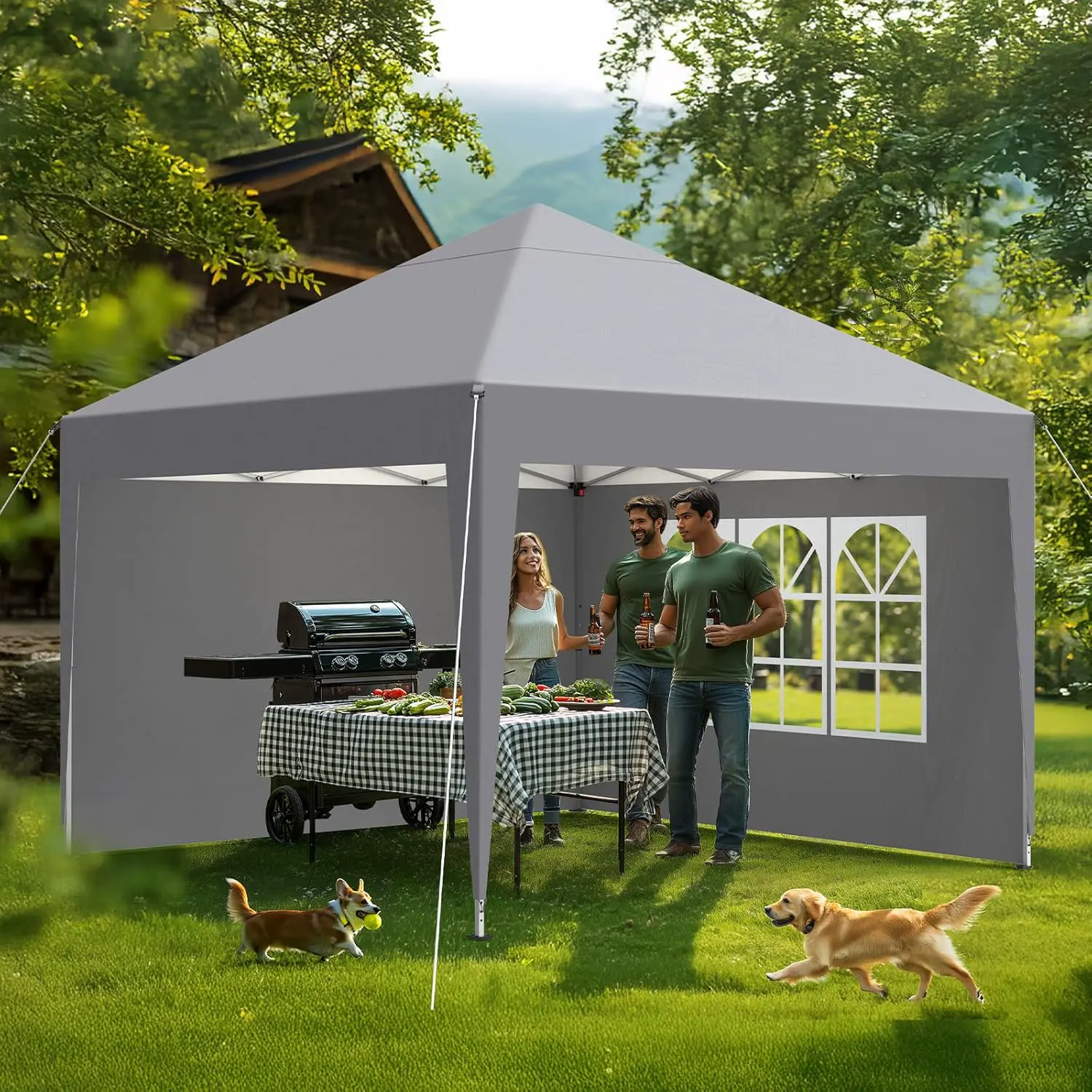 Tonnelle en métal gris 2,5x2,5 m vue 8