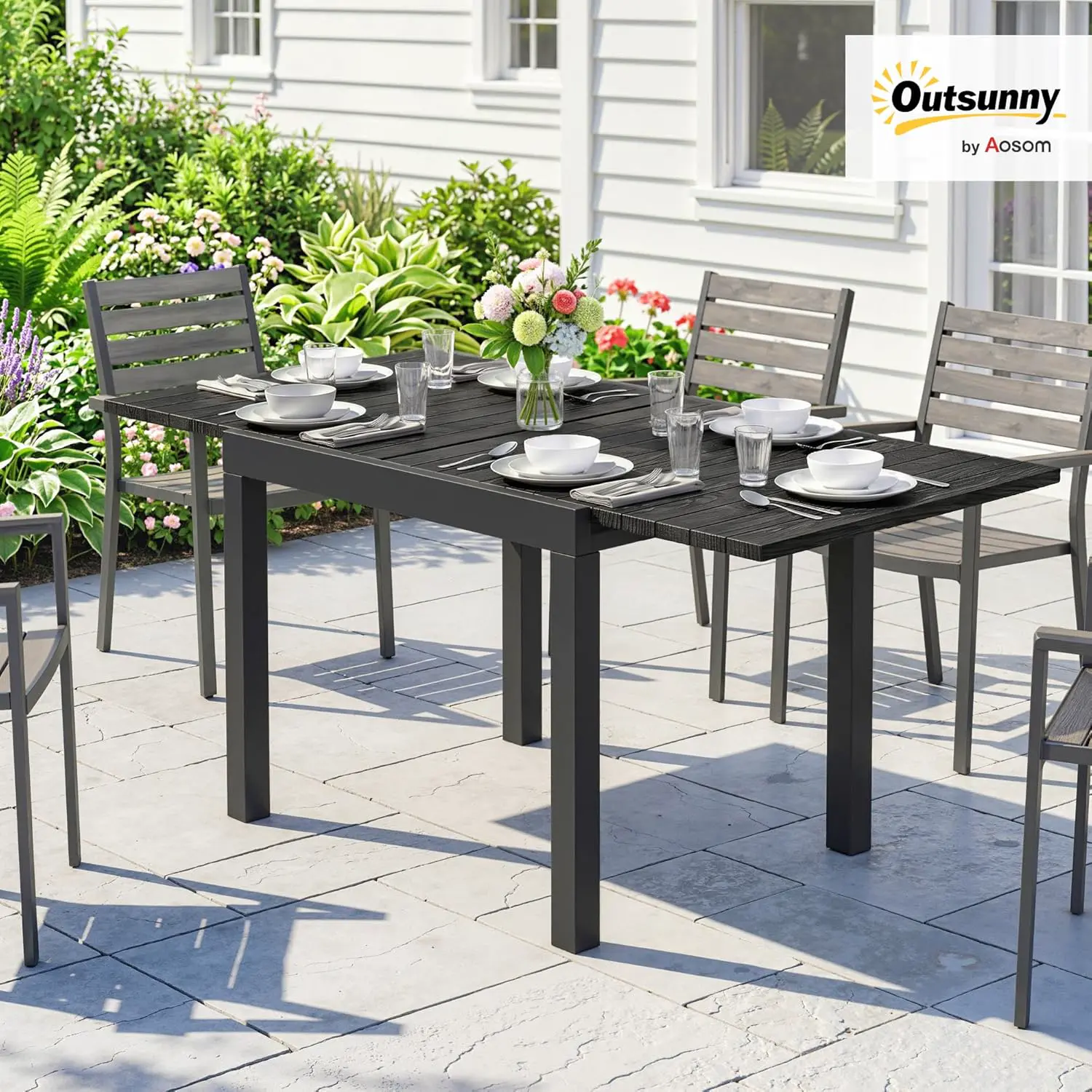 Table de jardin 4 places en aluminium noir vue 2