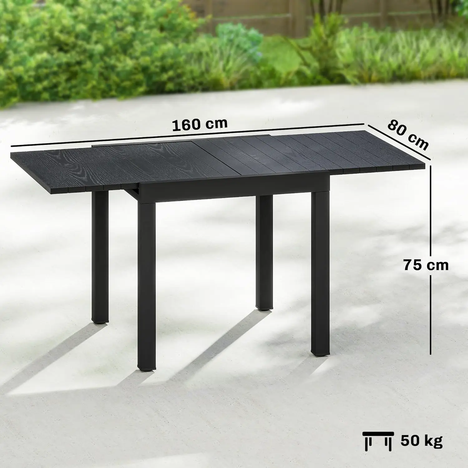 Table de jardin 4 places en aluminium noir vue 3